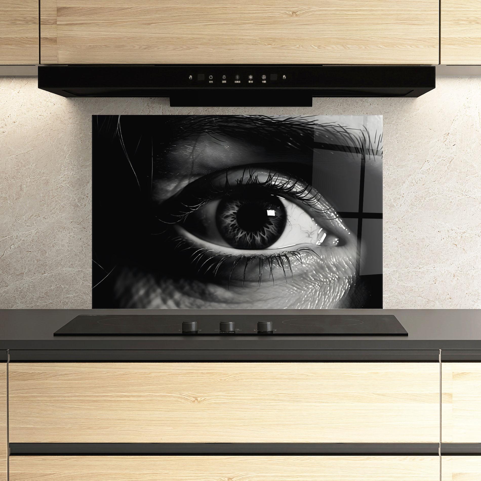 Küchenrückwand Glas Eye Close Up mockup 3