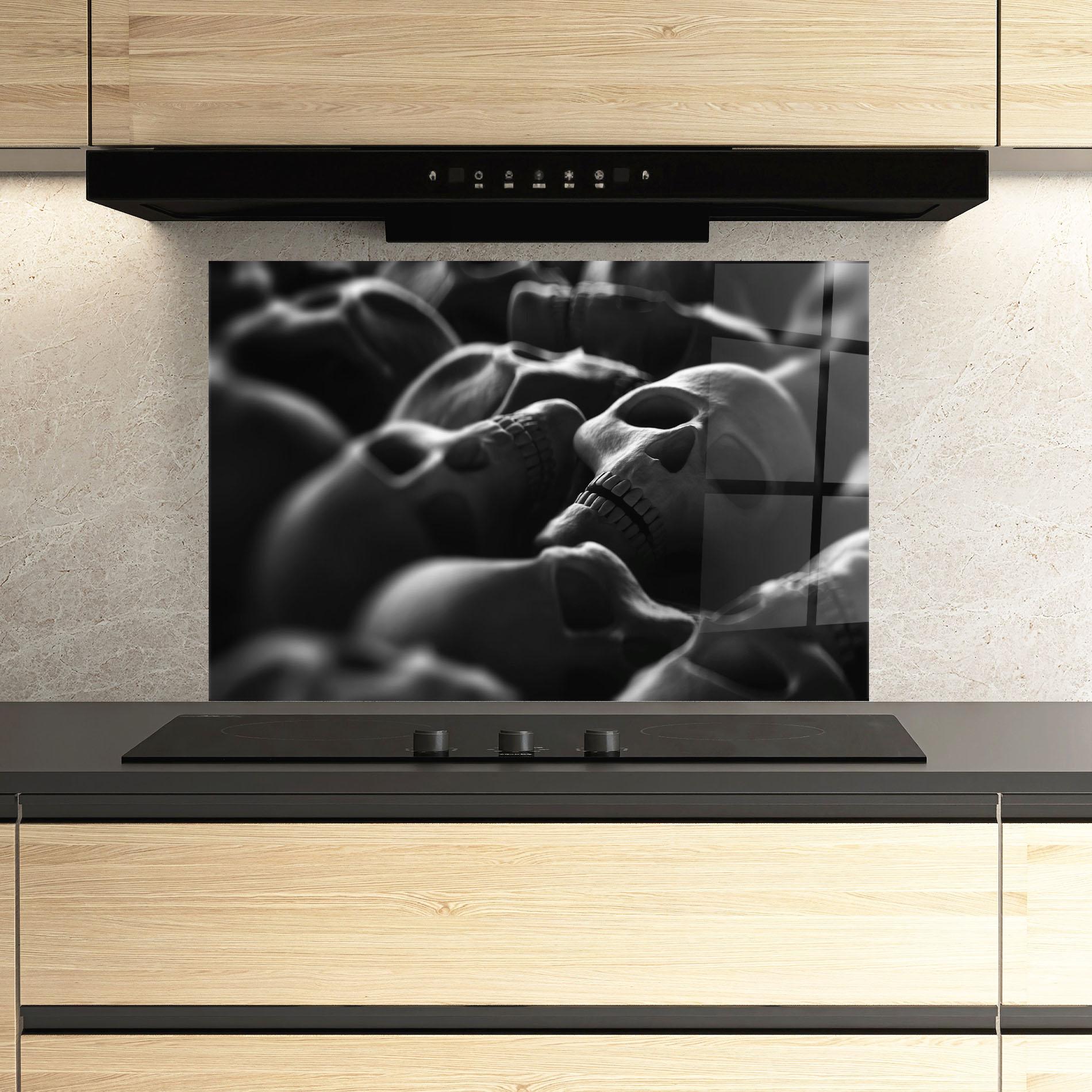 Küchenrückwand Glas Gray Human Skull mockup 3