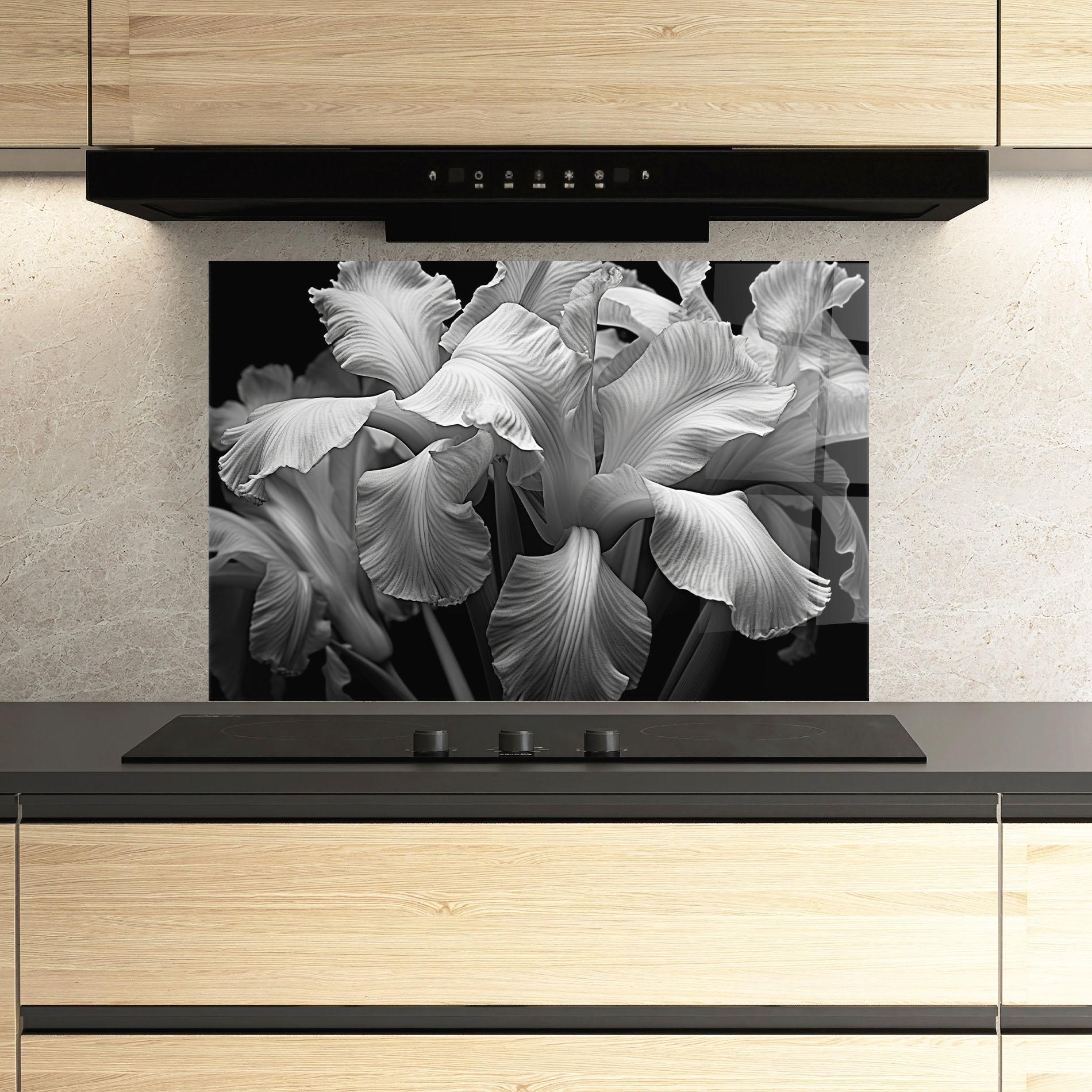 Küchenrückwand Glas Grey On Black Iris mockup 3