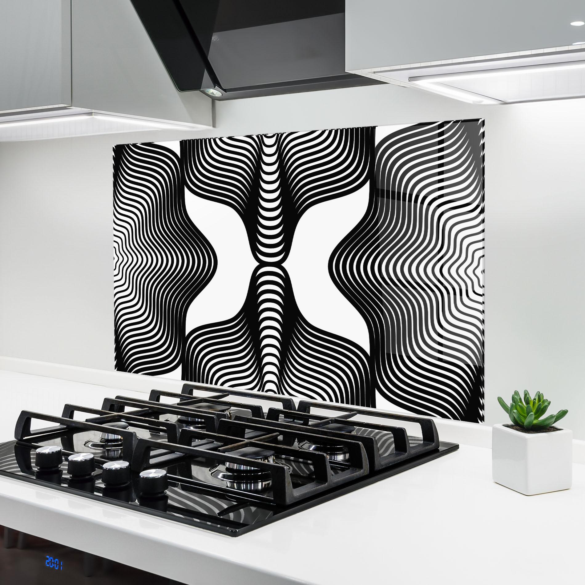 Küchenrückwand Glas Black Line Pattern mockup 6