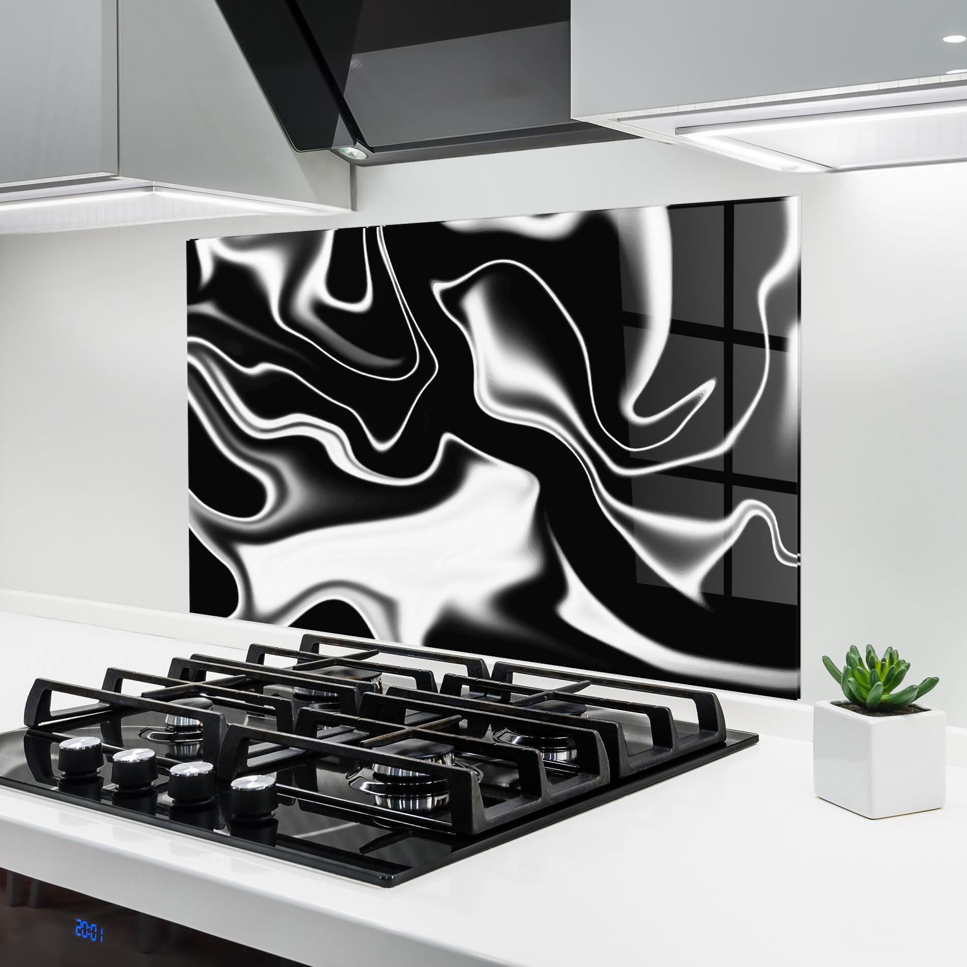 Küchenrückwand Glas Black Metalic Art mockup 6