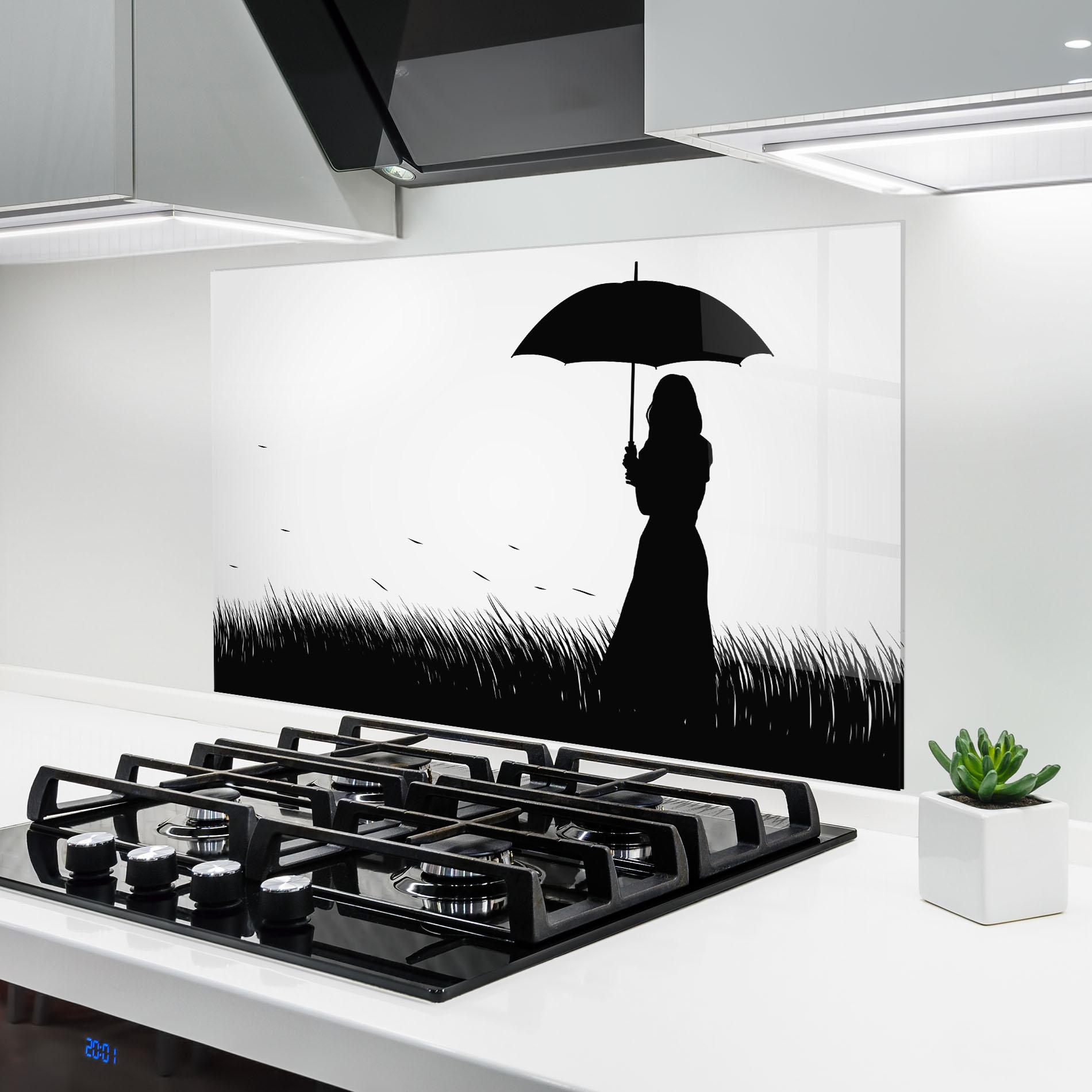 Küchenrückwand Glas Black Umbrella mockup 6