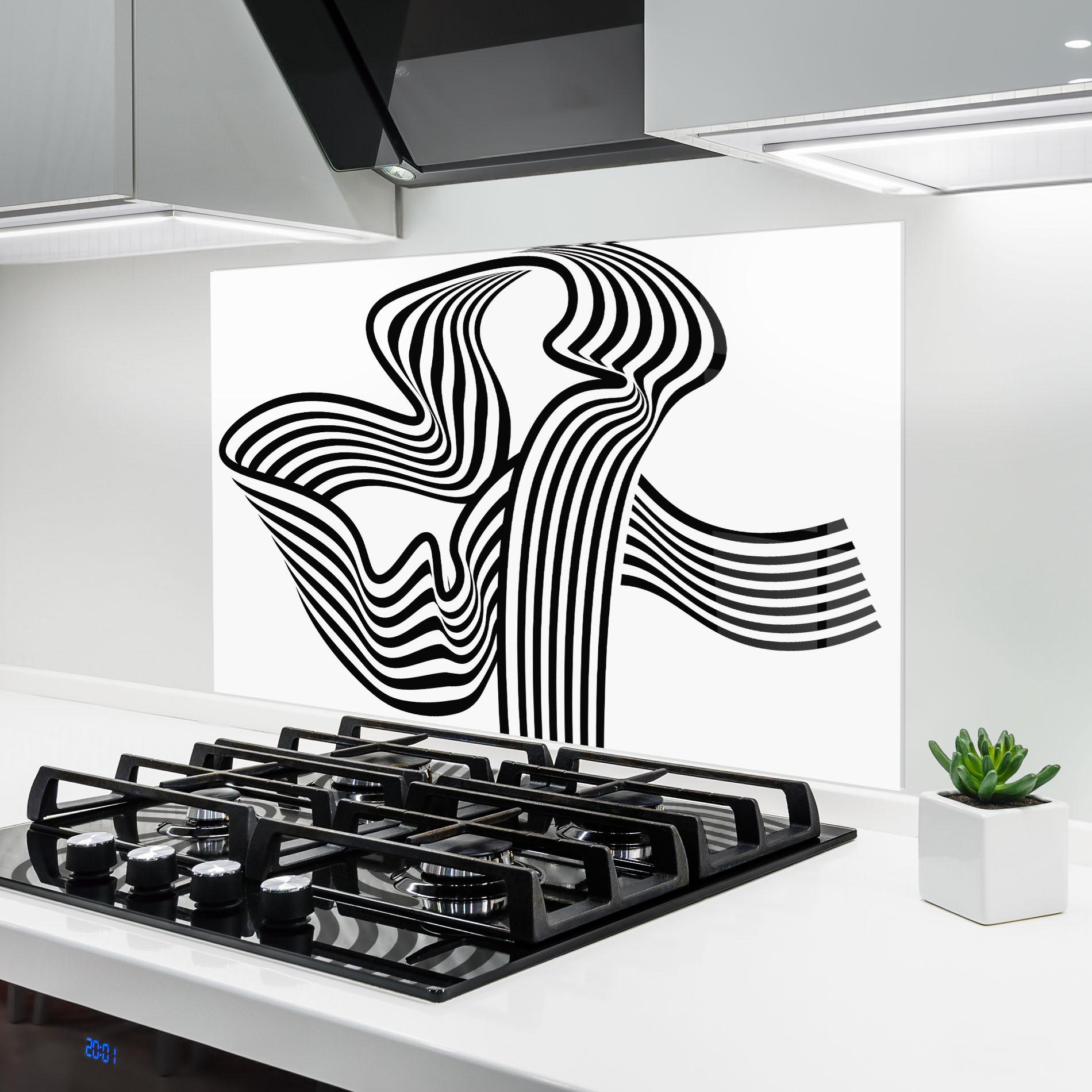 Küchenrückwand Glas Black White Wave mockup 6