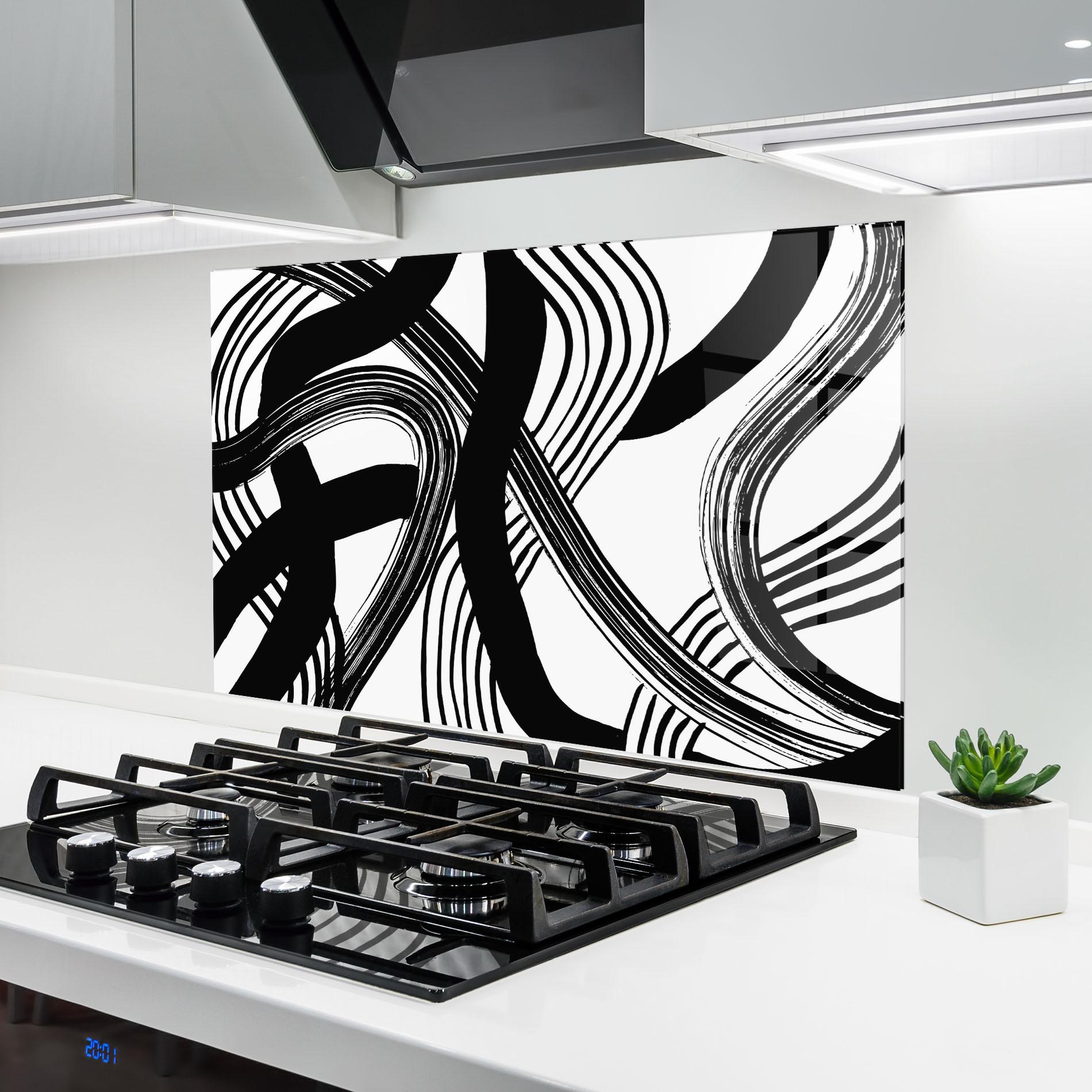 Küchenrückwand Glas Connected Lines Art mockup 6