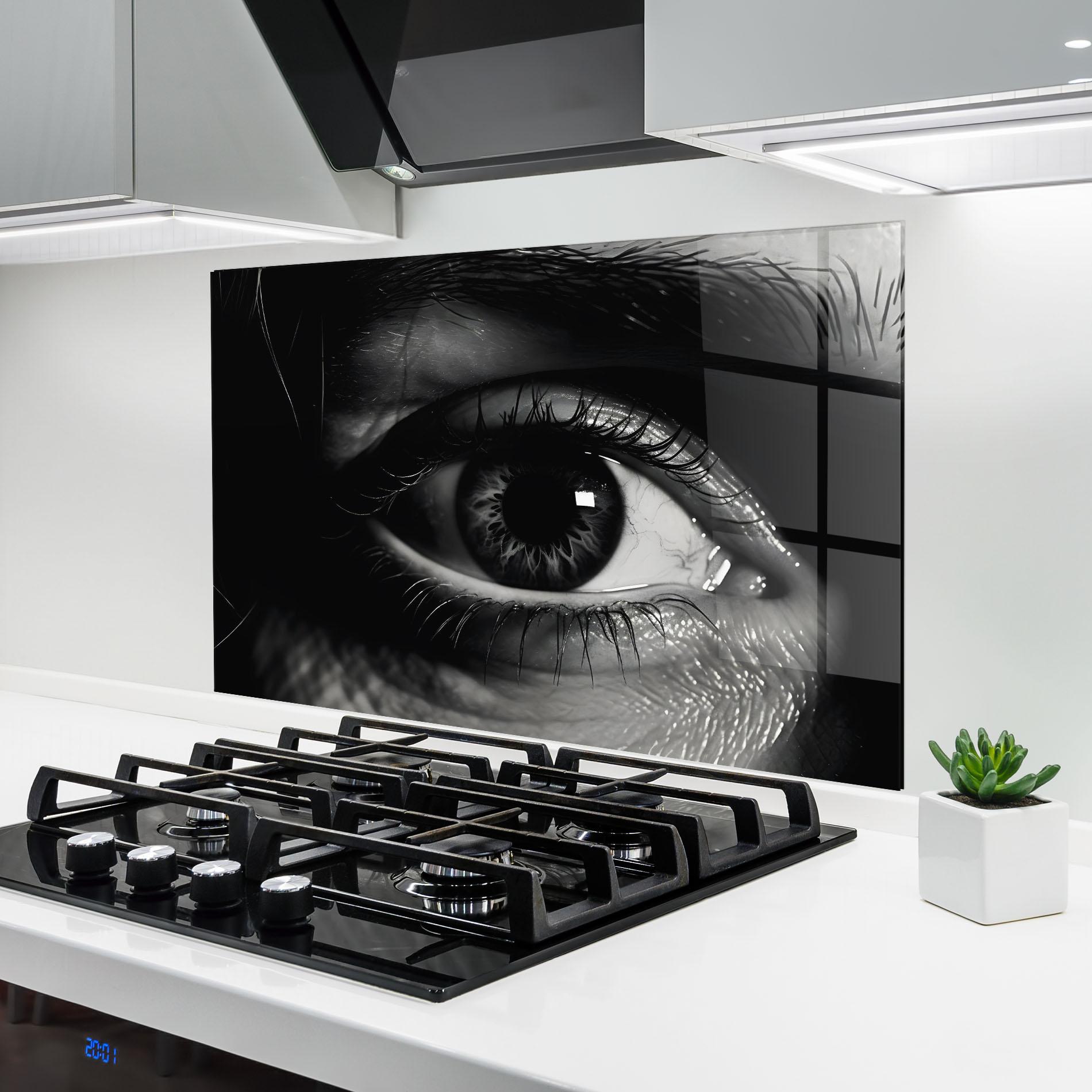 Küchenrückwand Glas Eye Close Up mockup 6