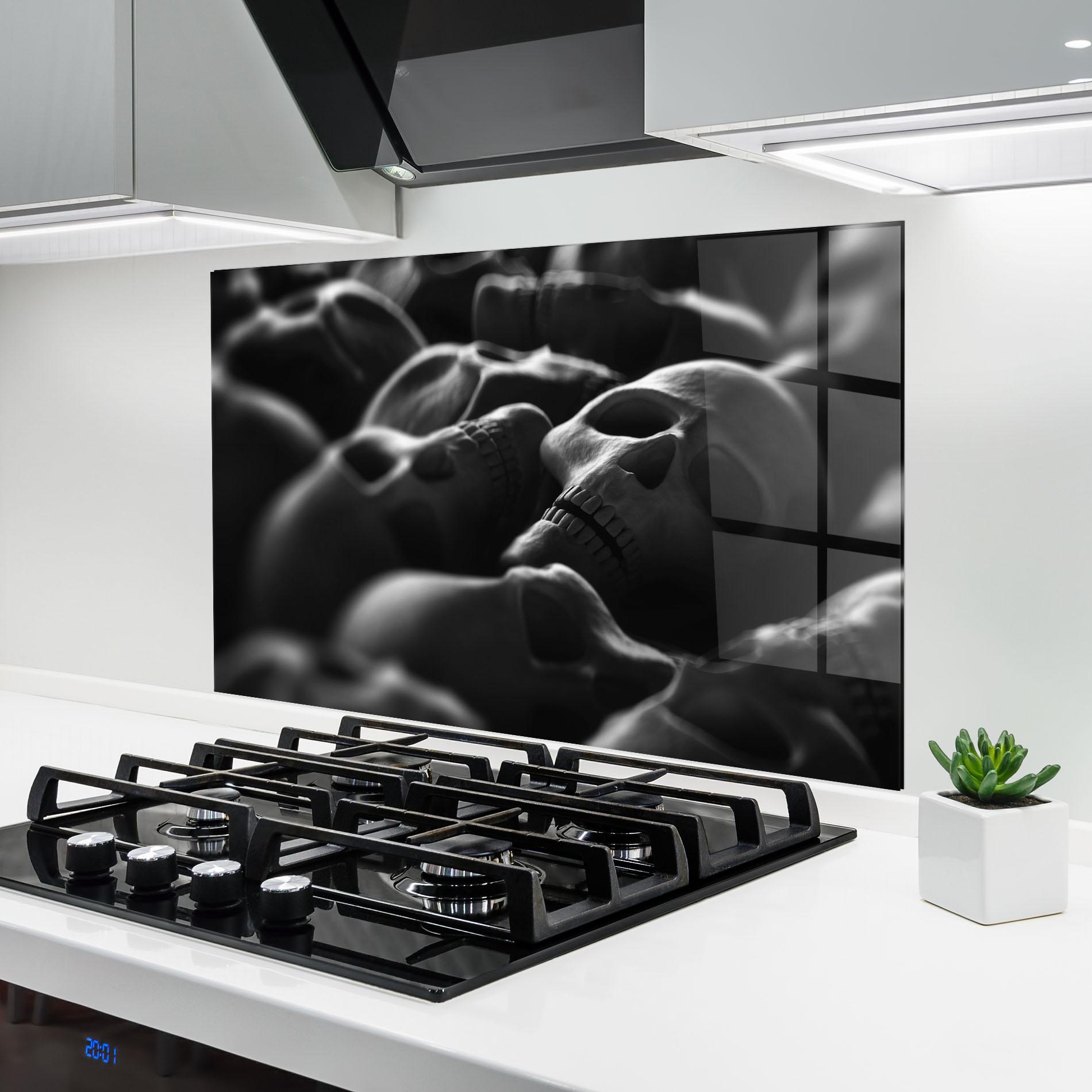 Küchenrückwand Glas Gray Human Skull mockup 6