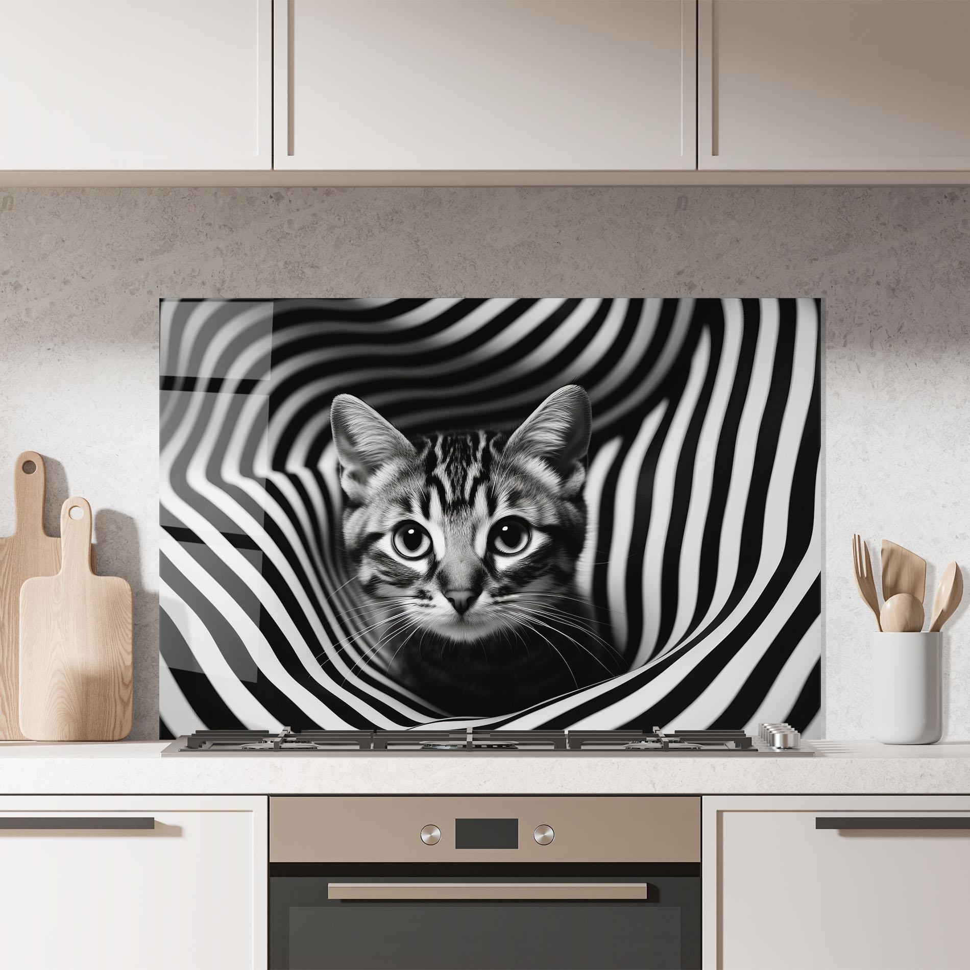 Küchenrückwand Glas Closeup Cat Portrait mockup 7