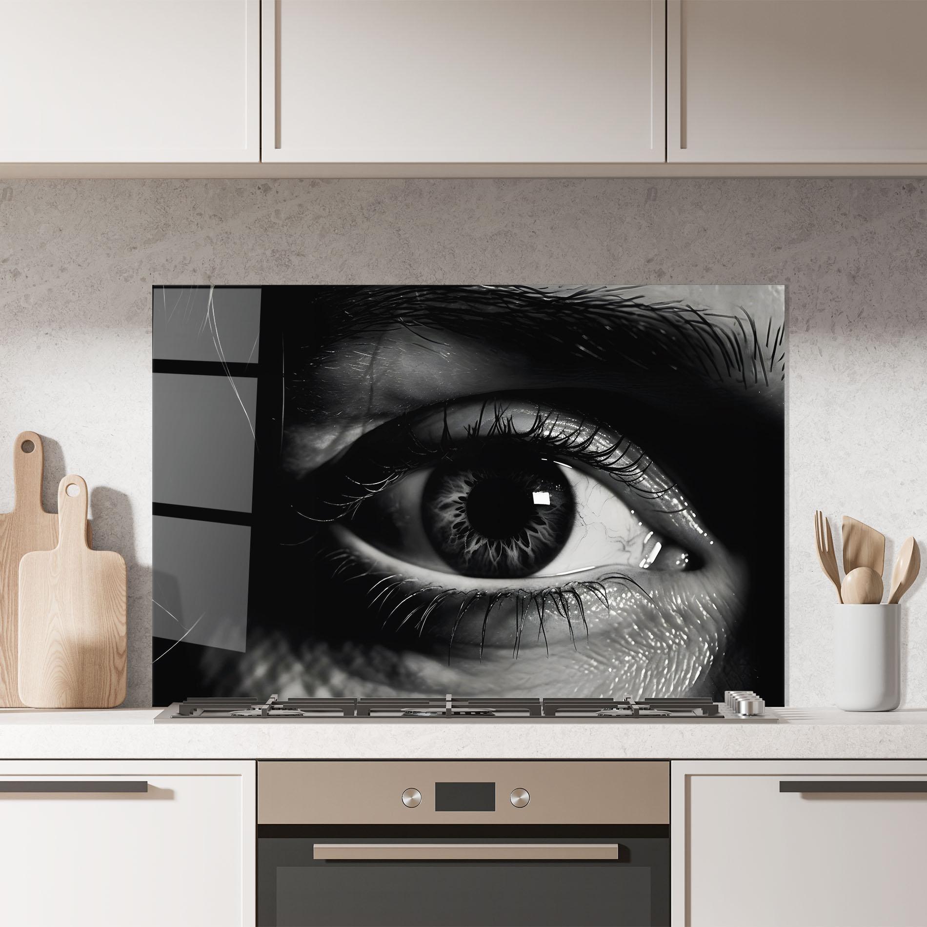 Küchenrückwand Glas Eye Close Up mockup 7