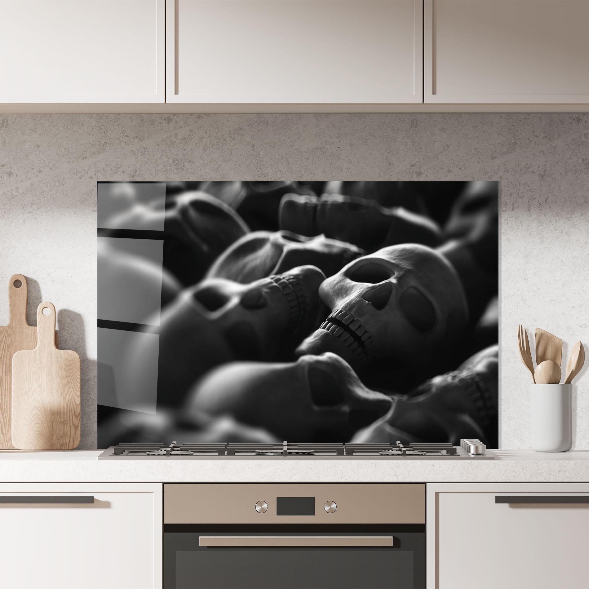 Küchenrückwand Glas Gray Human Skull mockup 7