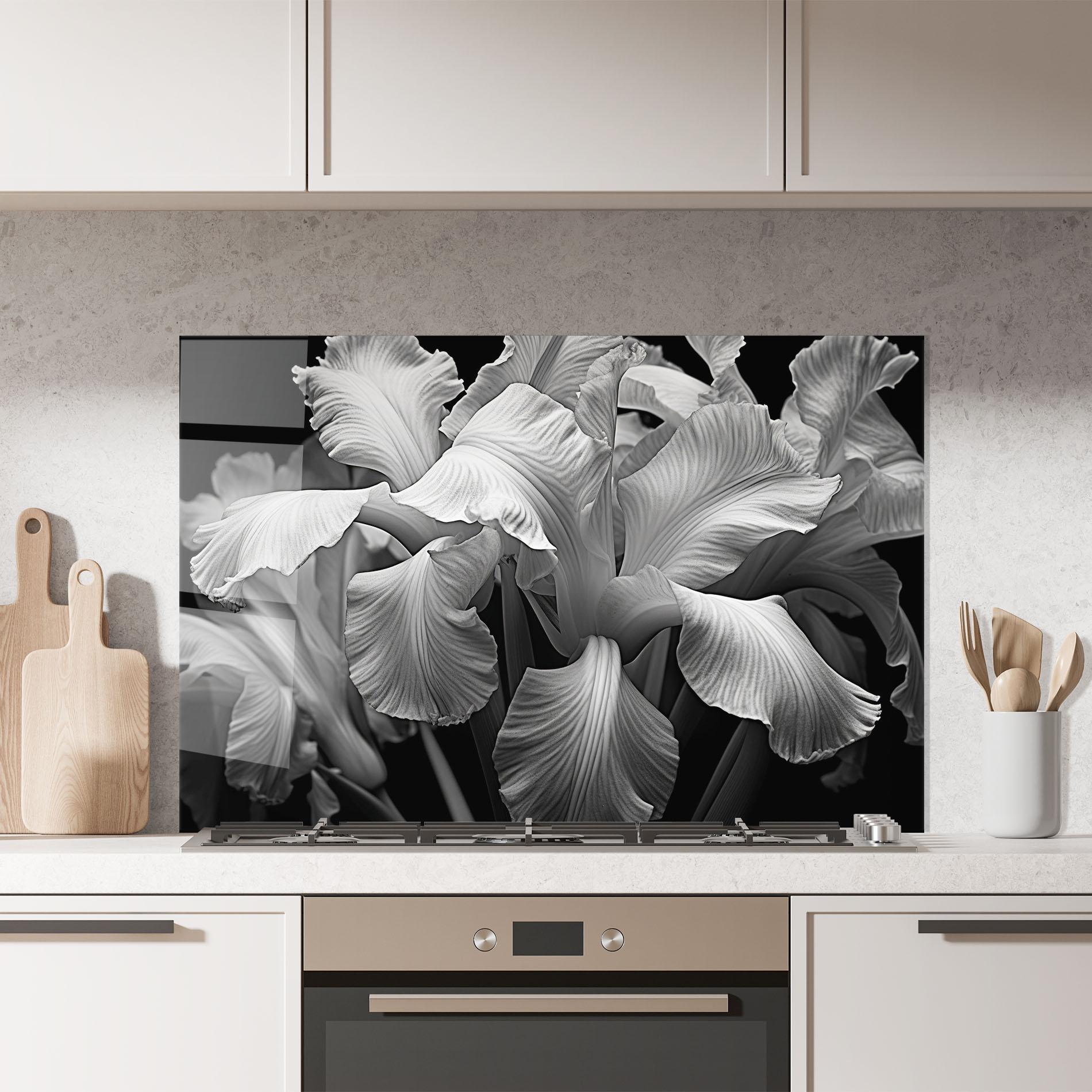 Küchenrückwand Glas Grey On Black Iris mockup 7
