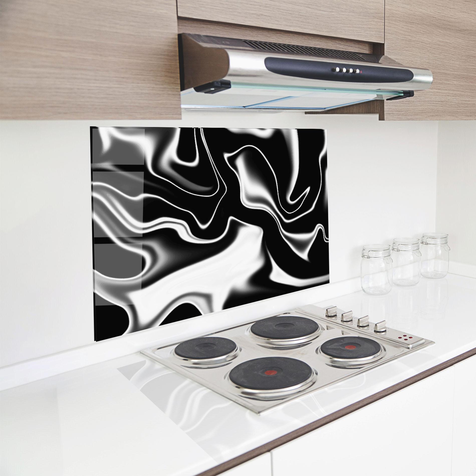 Küchenrückwand Glas Black Metalic Art mockup 8