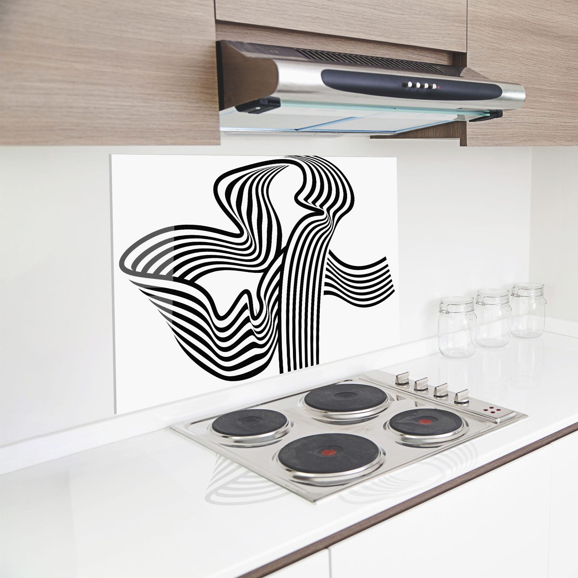 Küchenrückwand Glas Black White Wave mockup 8