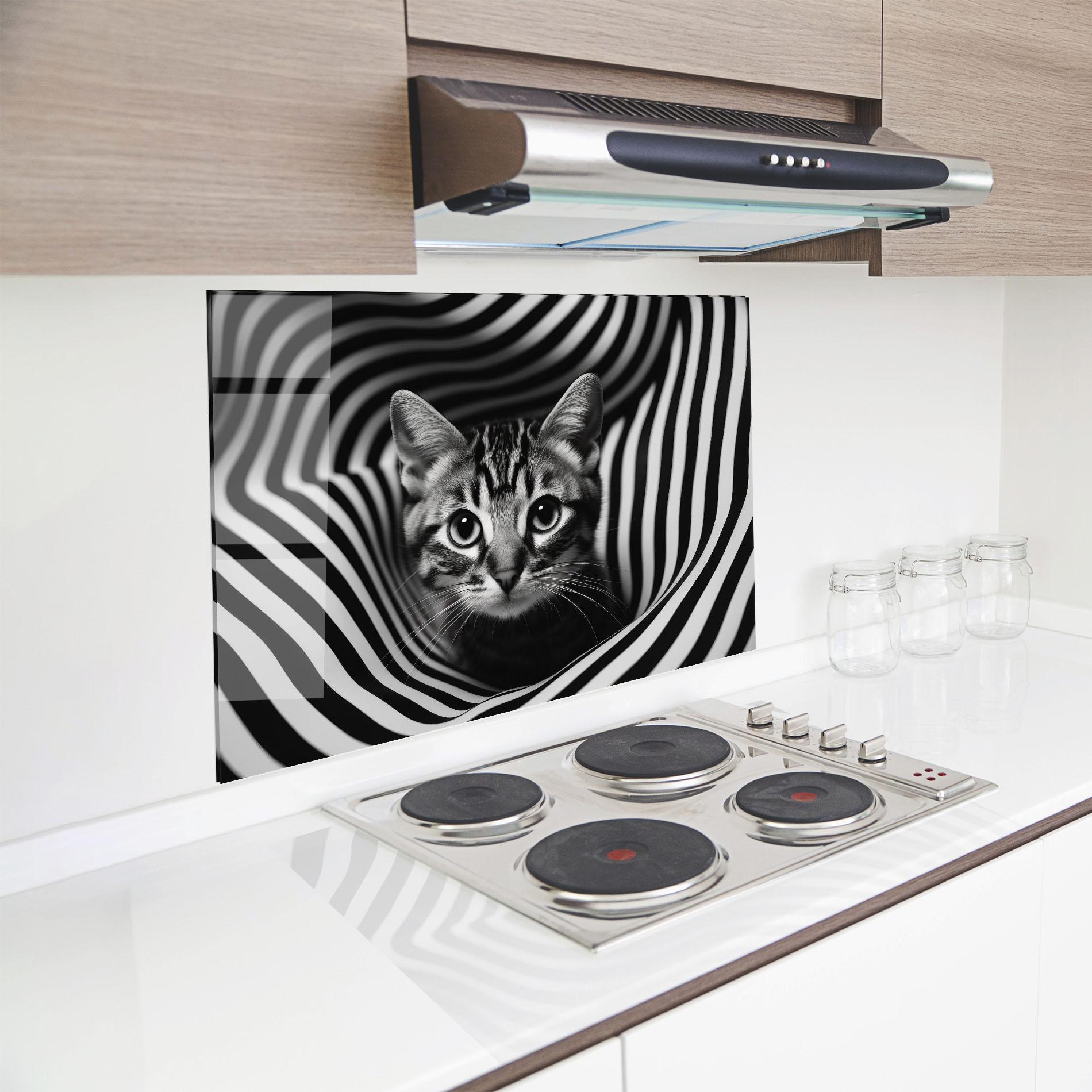 Küchenrückwand Glas Closeup Cat Portrait mockup 8