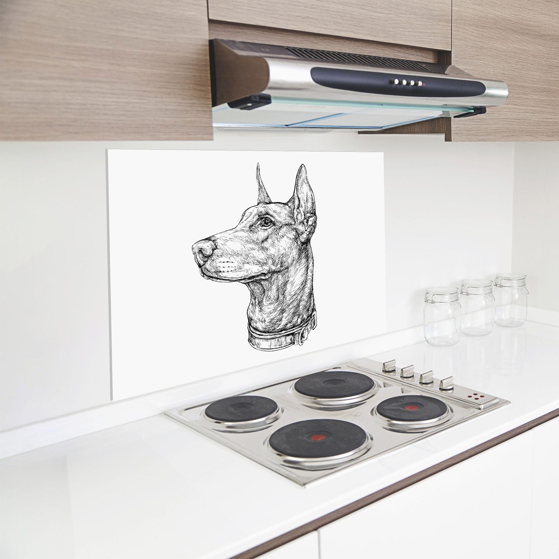 Küchenrückwand Glas Dog Drawing Line mockup 8
