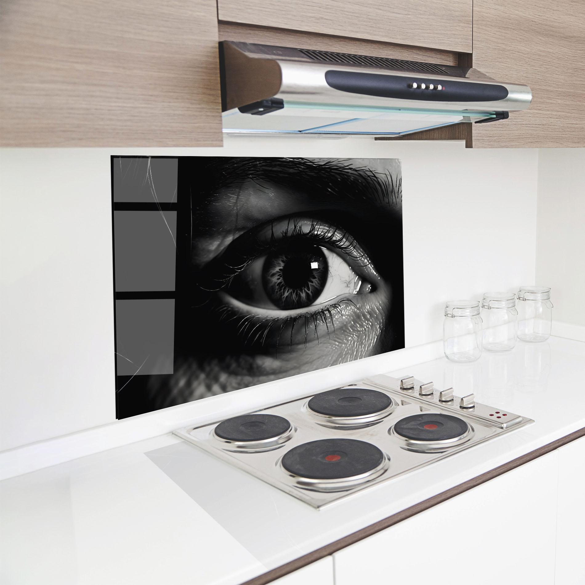 Küchenrückwand Glas Eye Close Up mockup 8