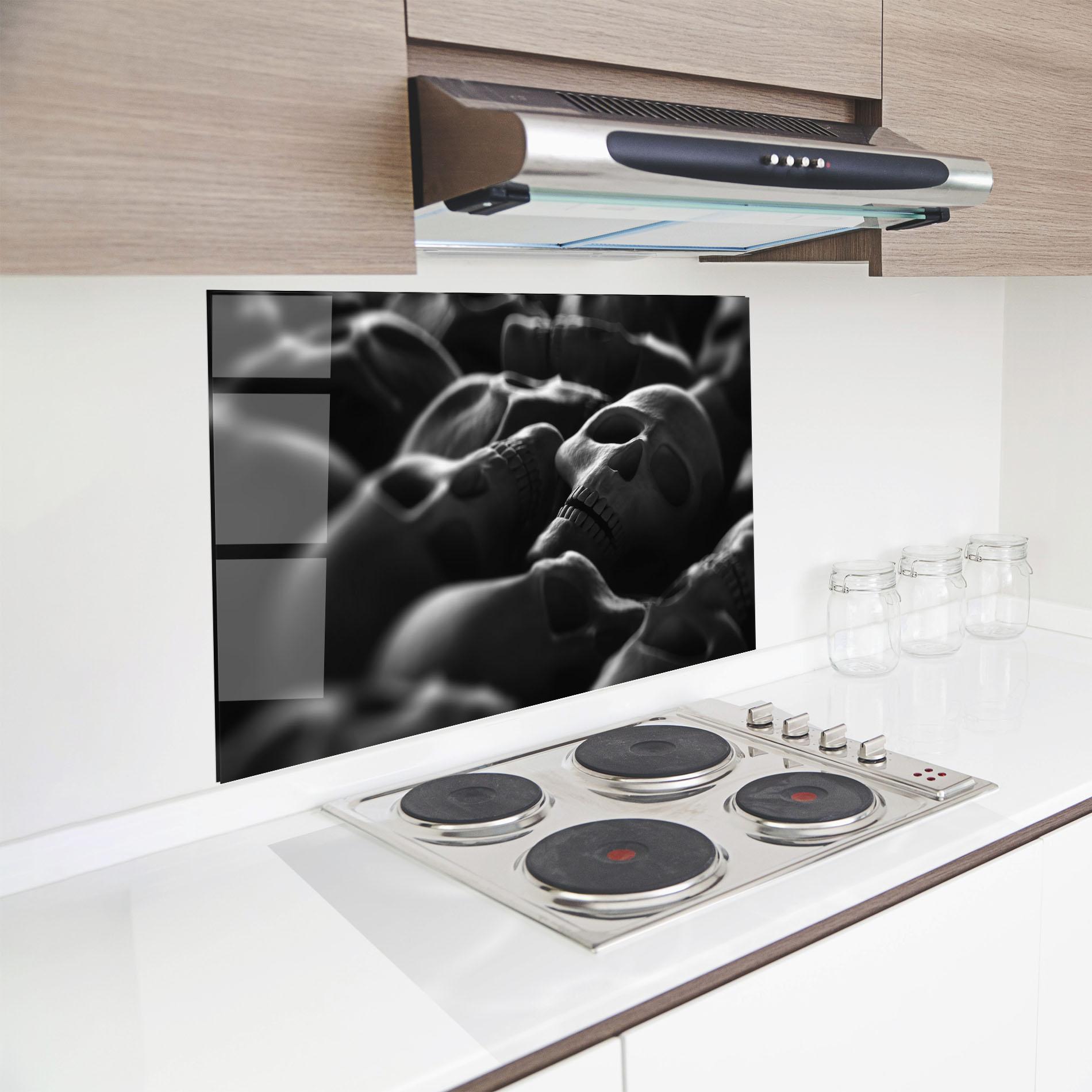Küchenrückwand Glas Gray Human Skull mockup 8