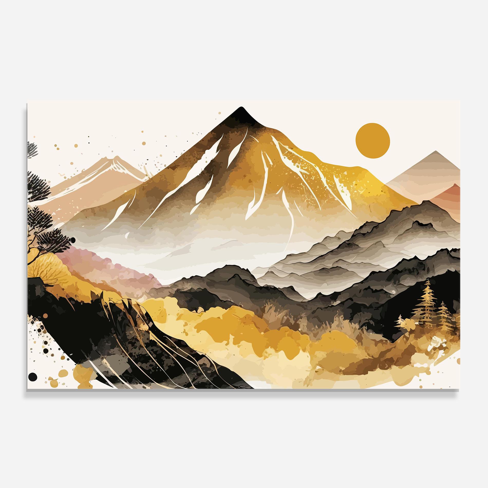 Küchenrückwand Glas Asiatic Gold Mountain mockup 0