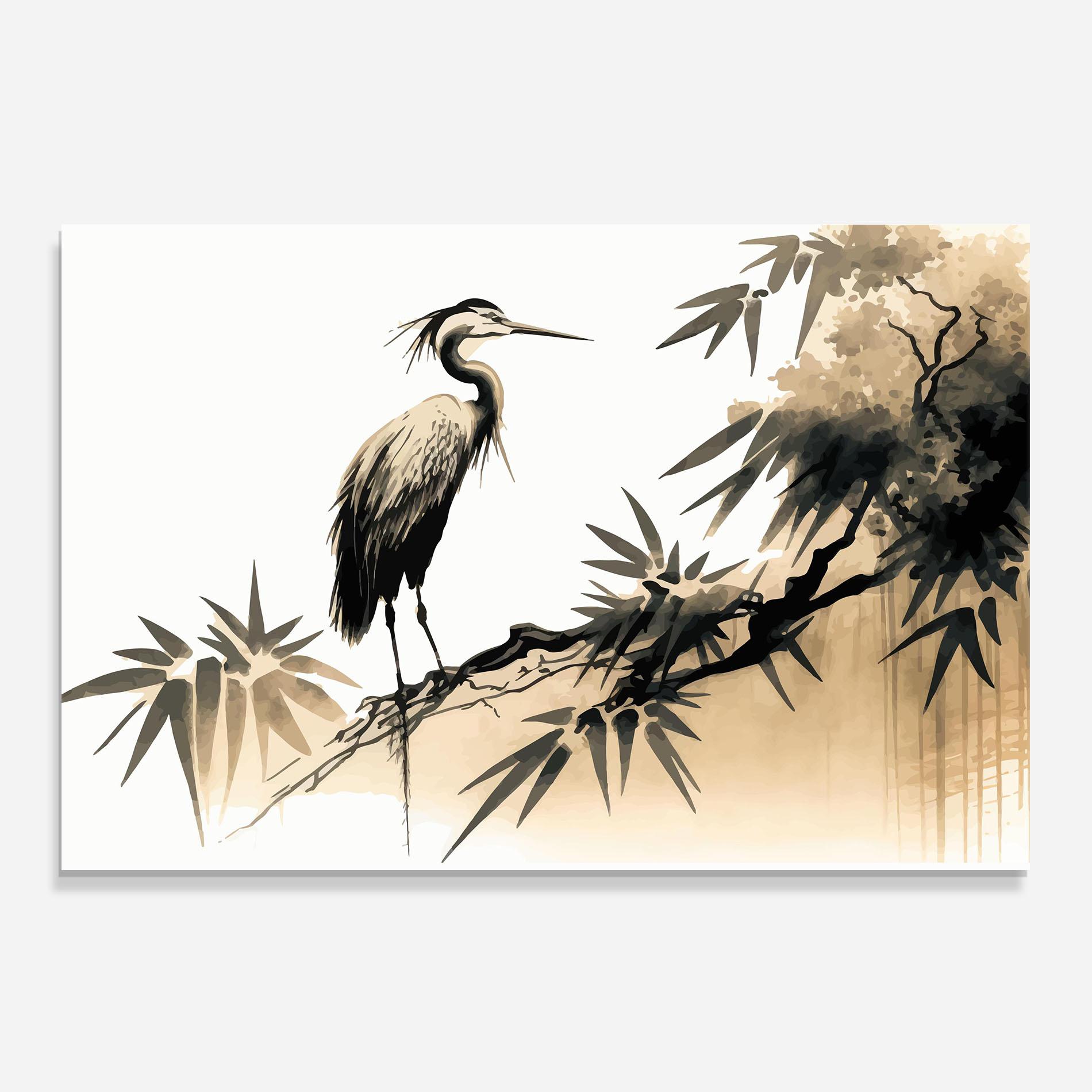 Küchenrückwand Glas Black Cream Bird Art mockup 0