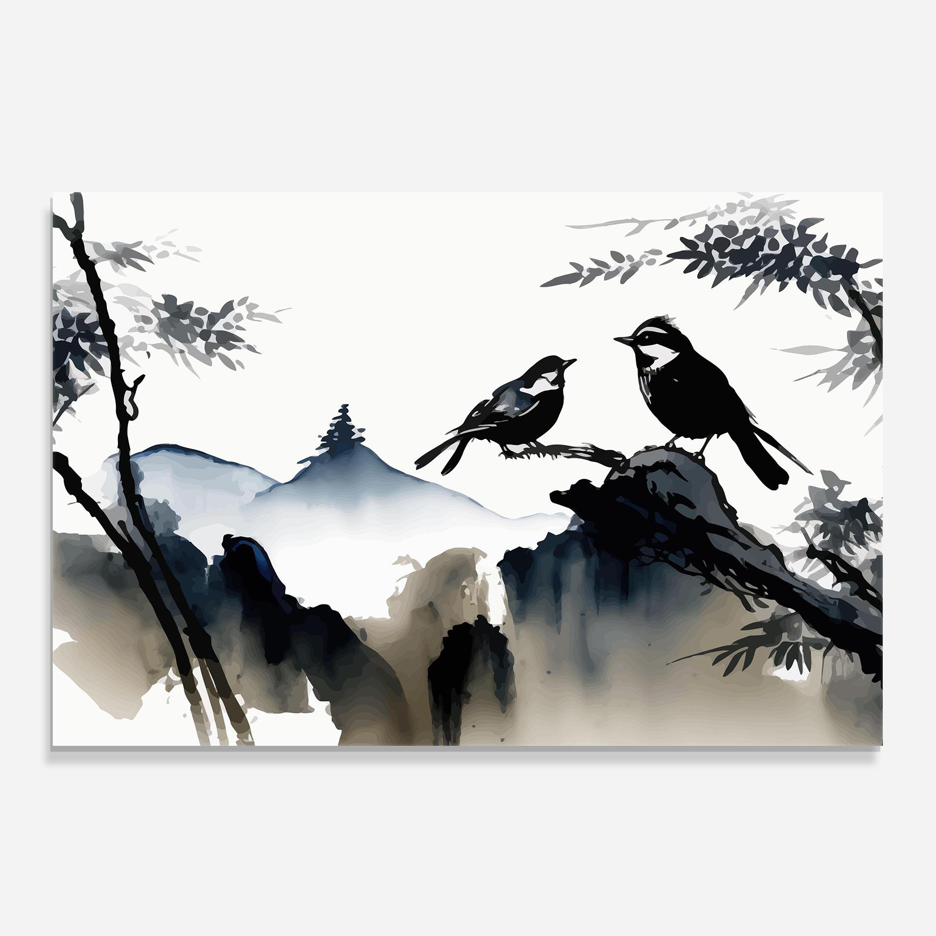 Küchenrückwand Glas Cream Blue Mountain Bird mockup 0