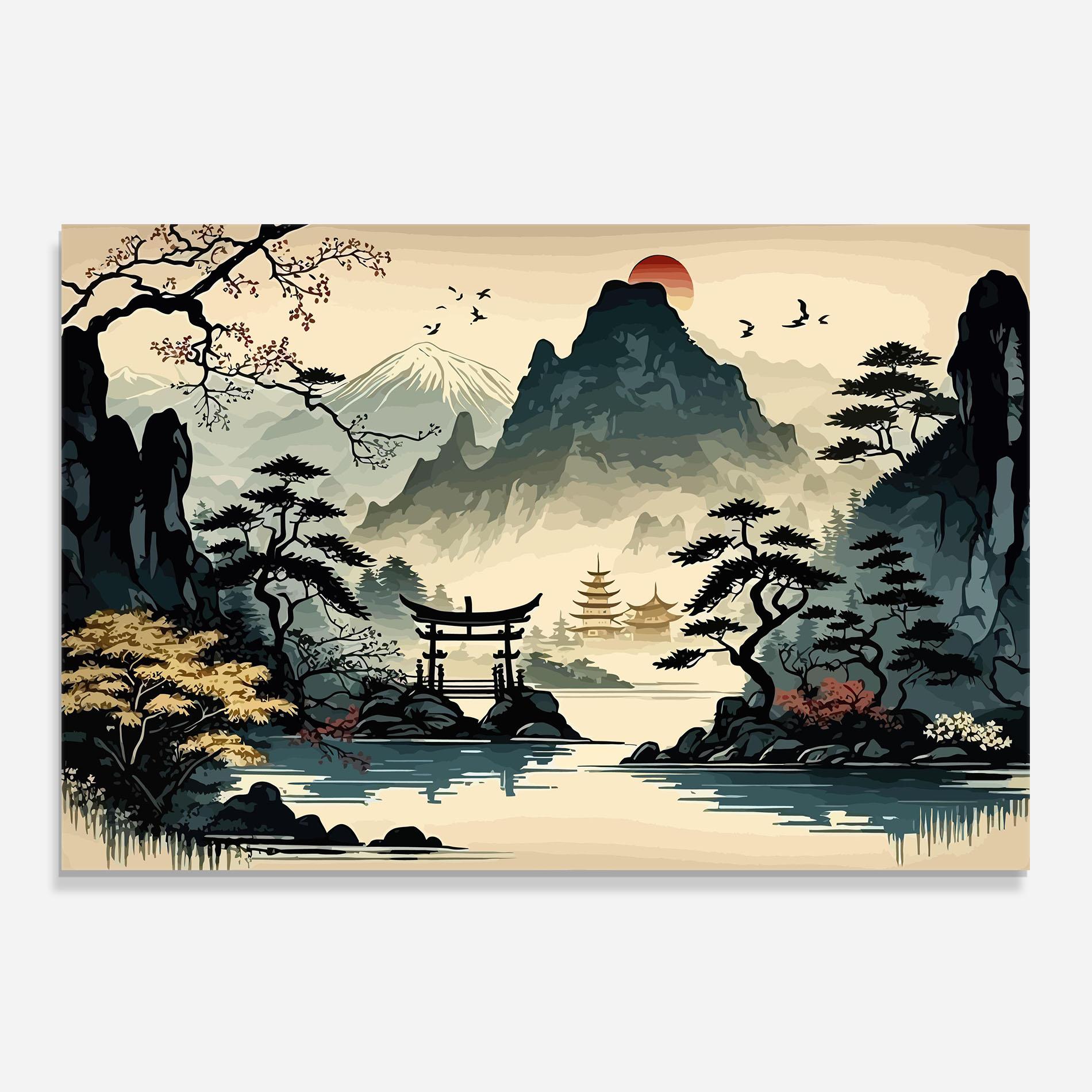 Küchenrückwand Glas Cream Chinese Mountain mockup 0