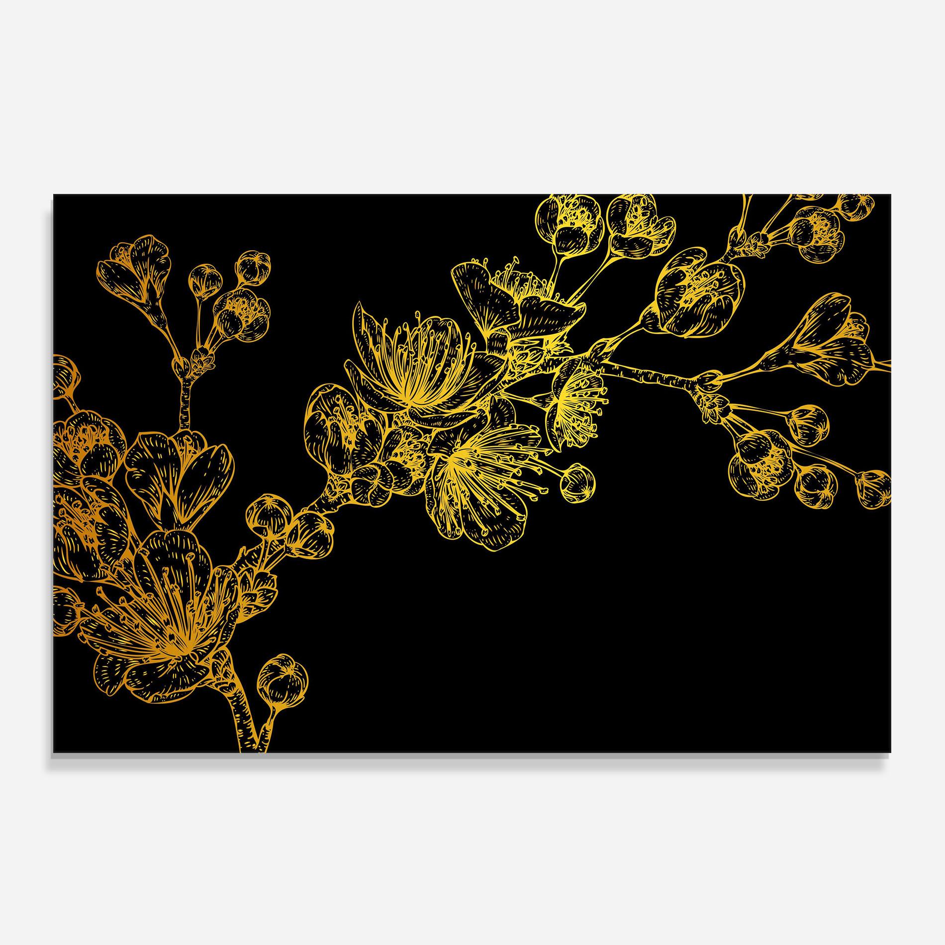 Küchenrückwand Glas Gold Blossom Flower mockup 0