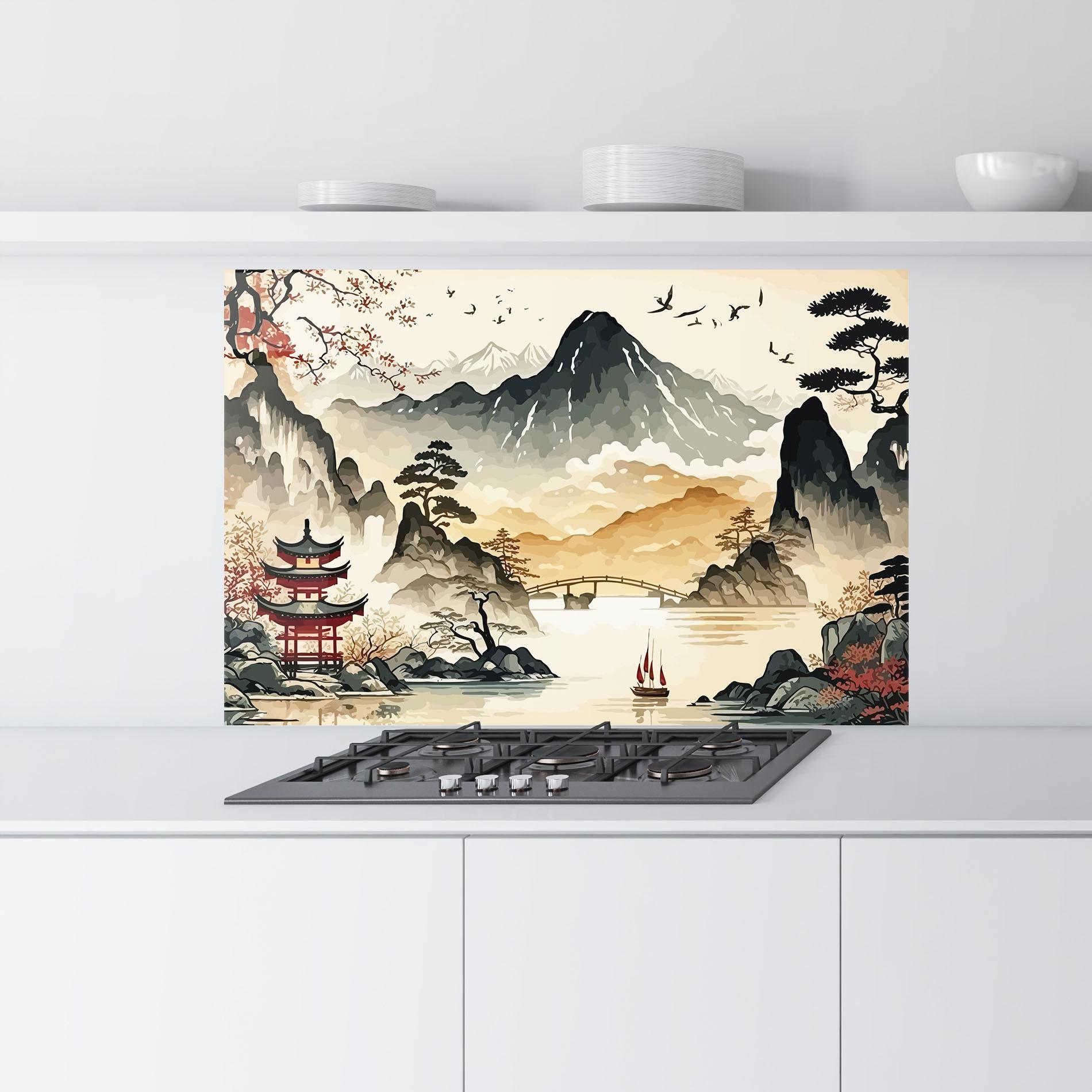 Küchenrückwand Glas Asian Mountain View mockup 9