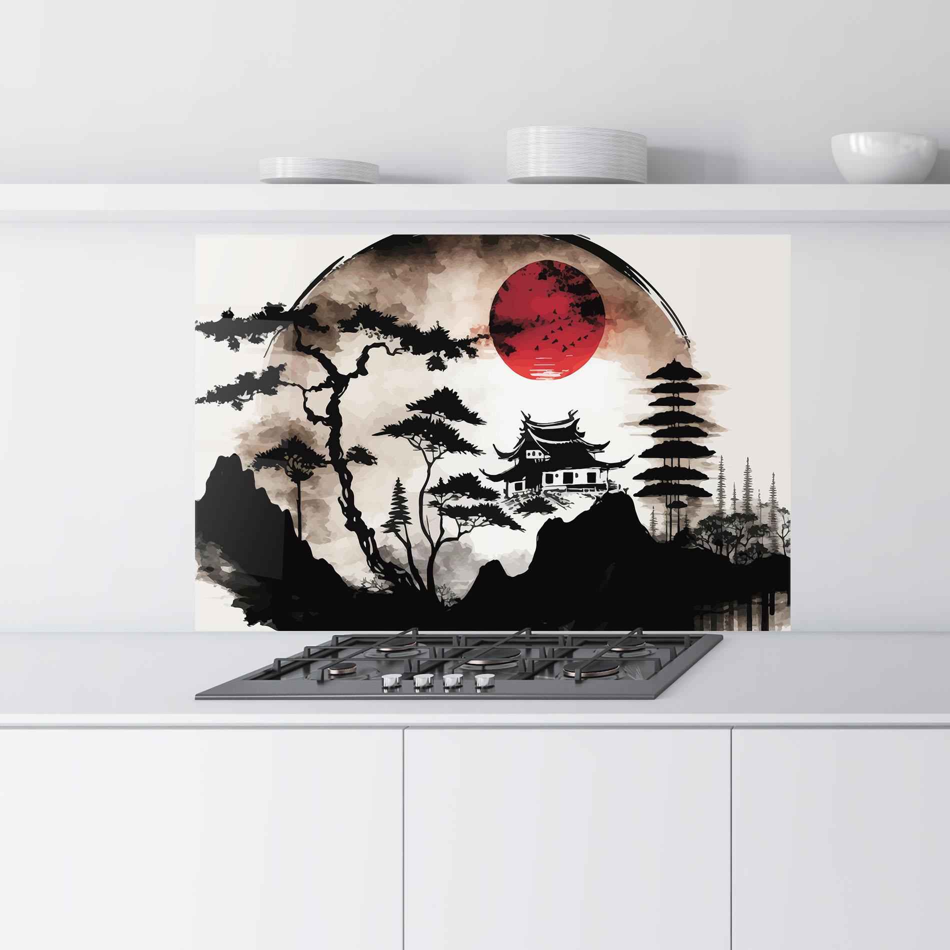 Küchenrückwand Glas Asian Red Moon mockup 9