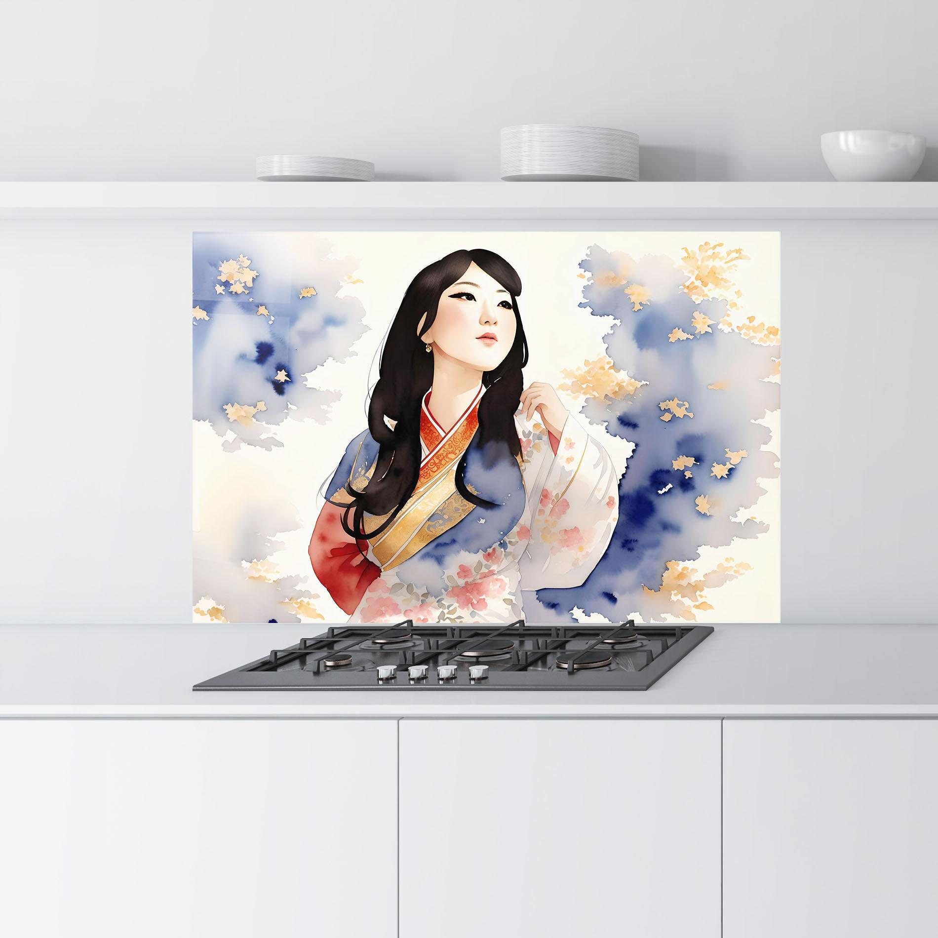Küchenrückwand Glas Asian Woman Dancing mockup 9