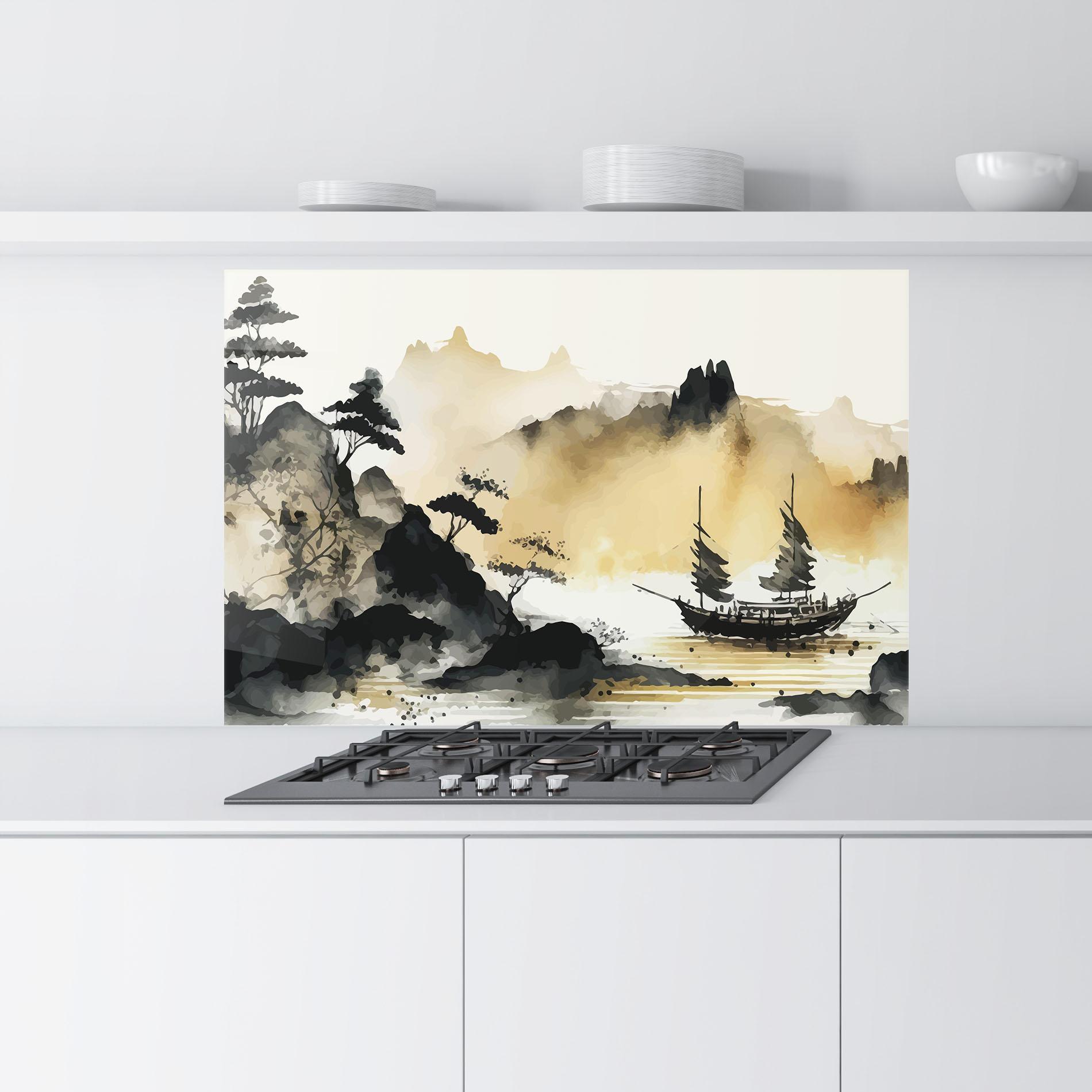 Küchenrückwand Glas Asiatic Grey Cream mockup 9