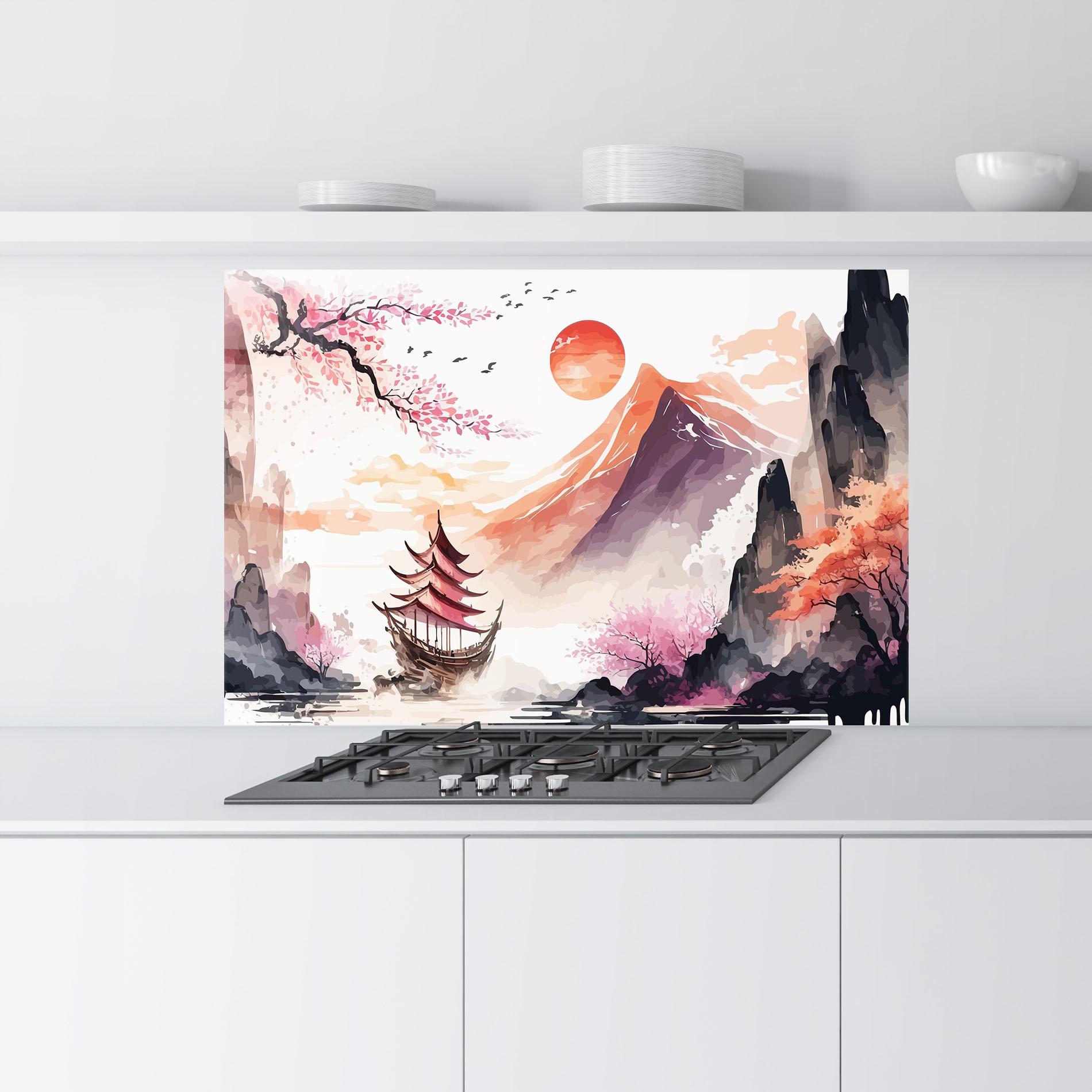 Küchenrückwand Glas Asiatic Purple Mountain mockup 9