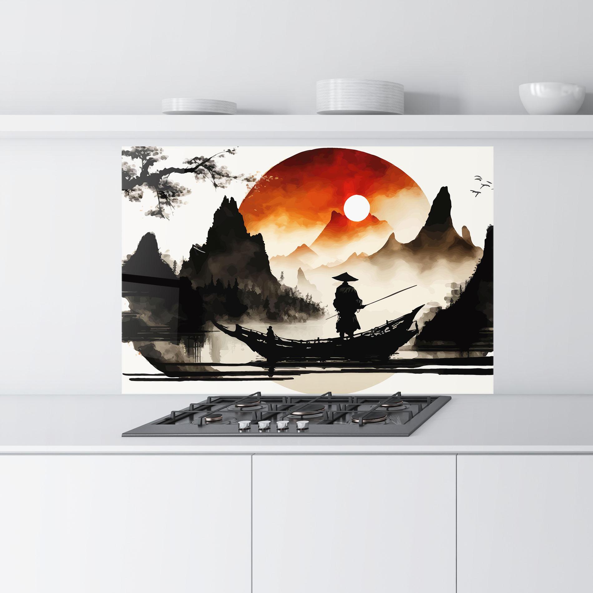 Küchenrückwand Glas Black Asiatic Boat mockup 9
