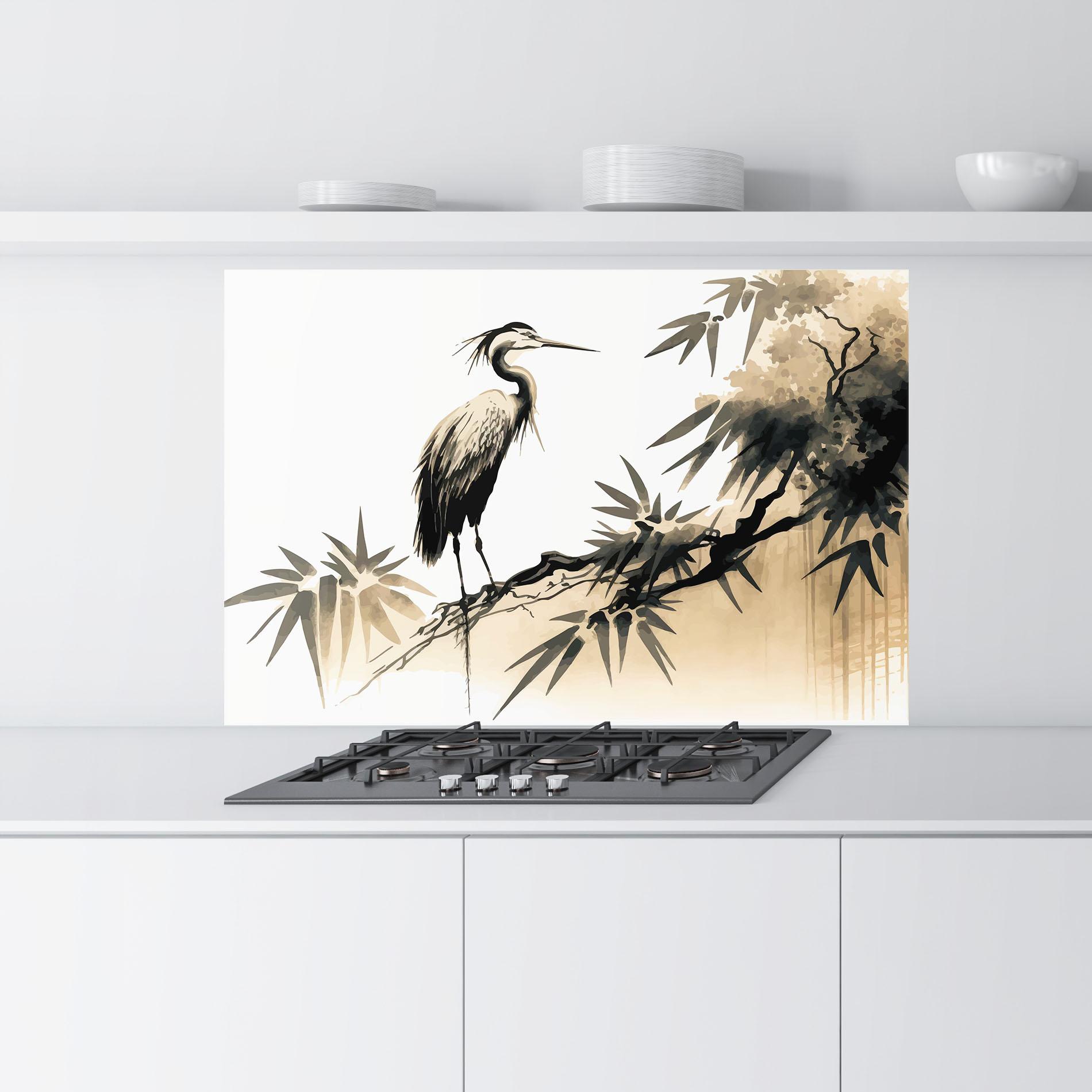 Küchenrückwand Glas Black Cream Bird Art mockup 9