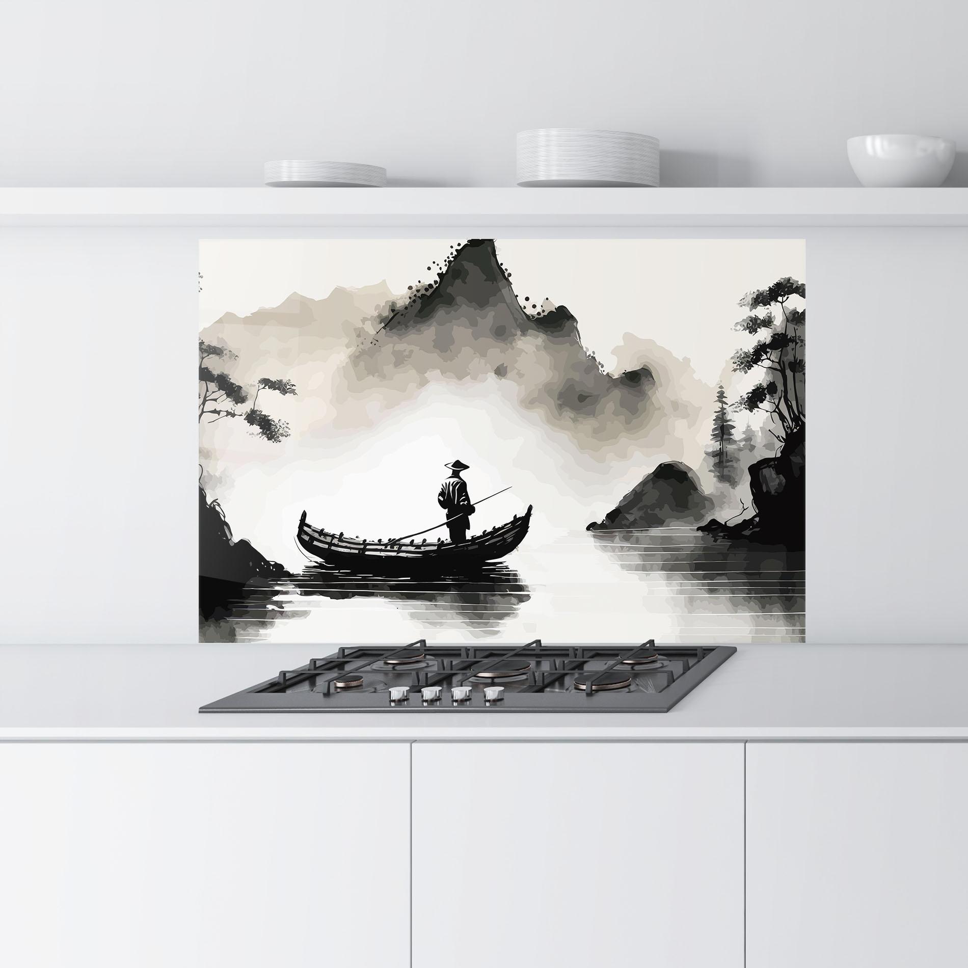 Küchenrückwand Glas Black Ink Boat mockup 9