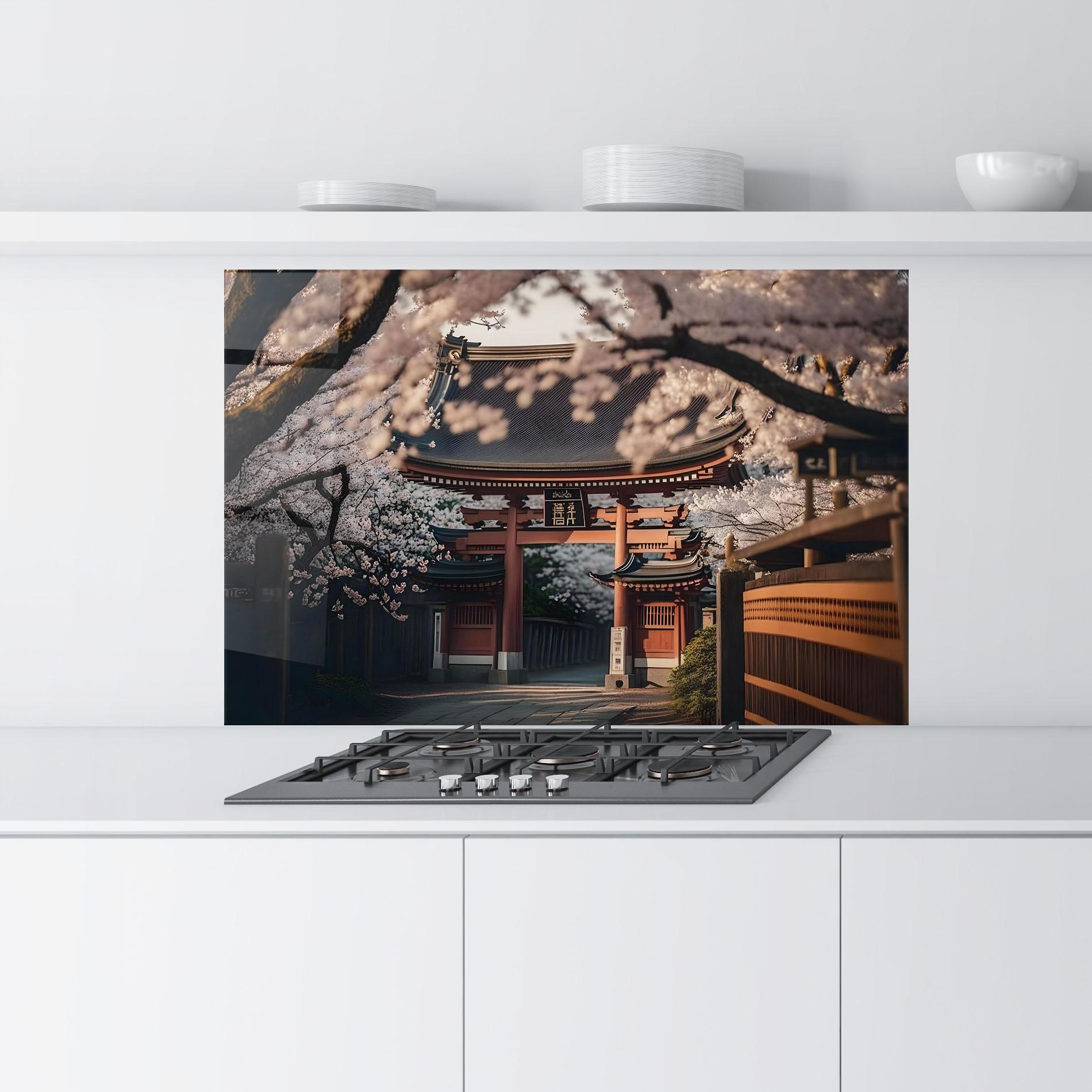 Küchenrückwand Glas Cherry Blossom Garden mockup 9
