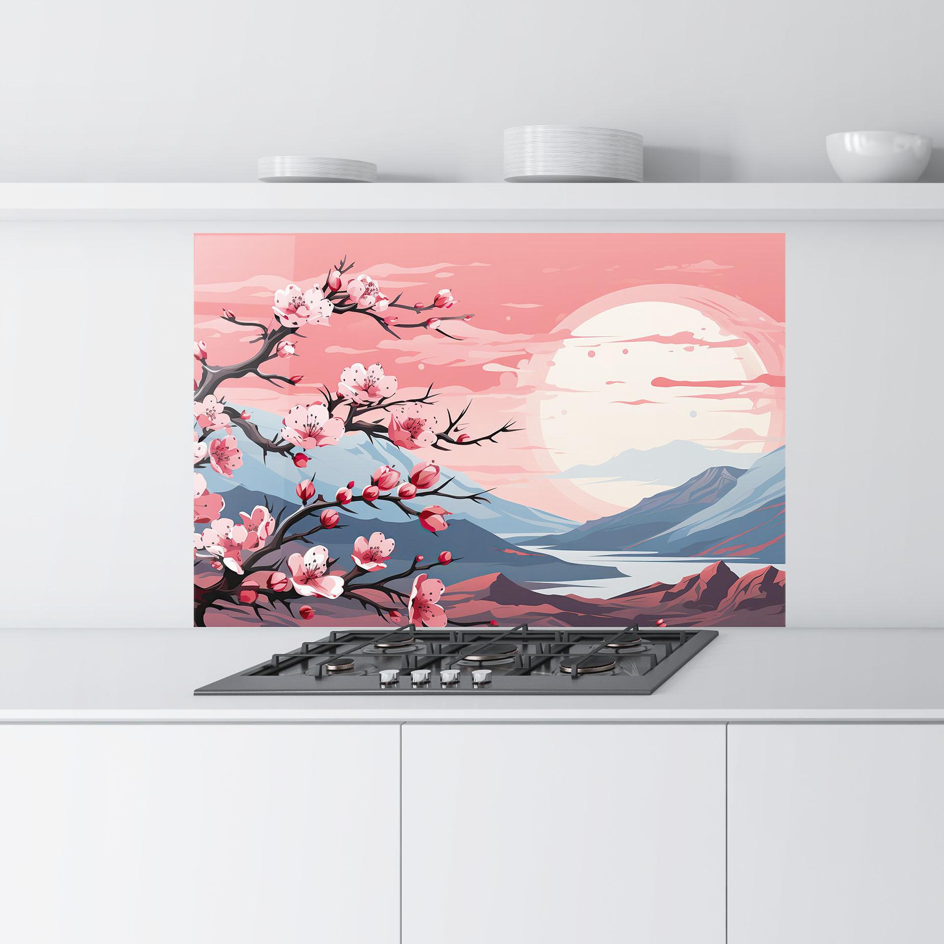 Küchenrückwand Glas Chinese Cherry Blossoms mockup 9
