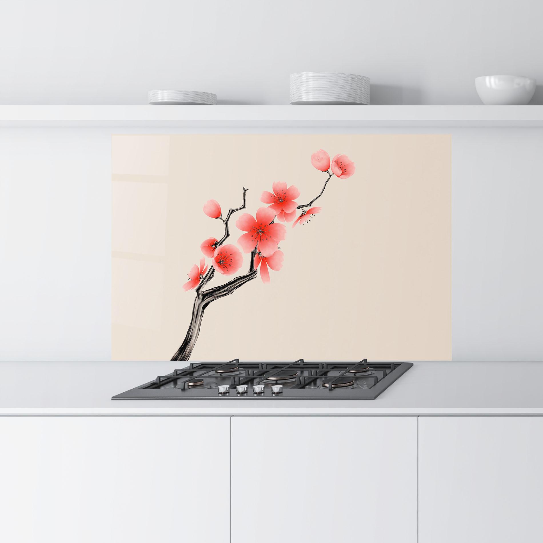 Küchenrückwand Glas Chinese Plum Blossom mockup 9
