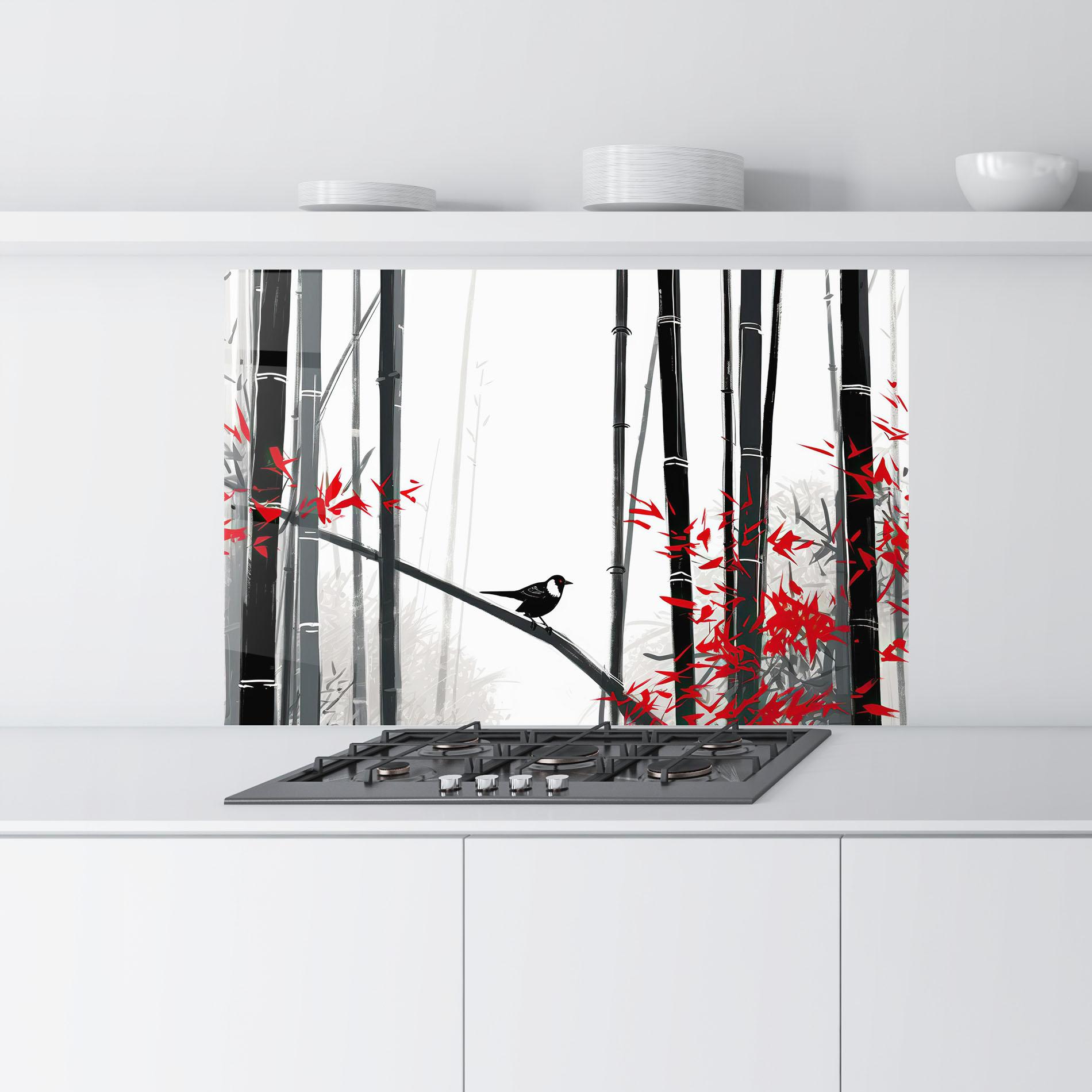 Küchenrückwand Glas Chinese Red Leafs mockup 9