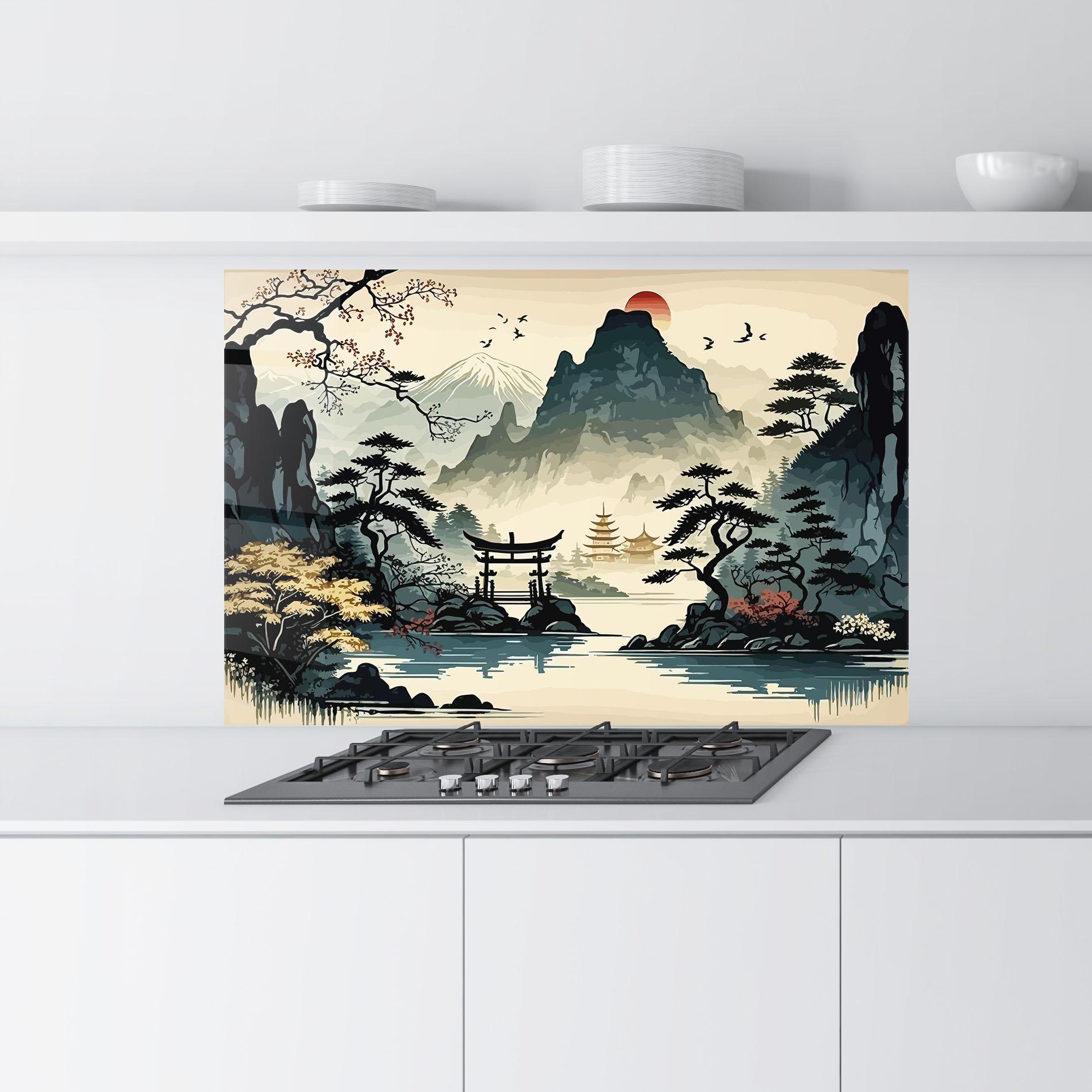 Küchenrückwand Glas Cream Chinese Mountain mockup 9