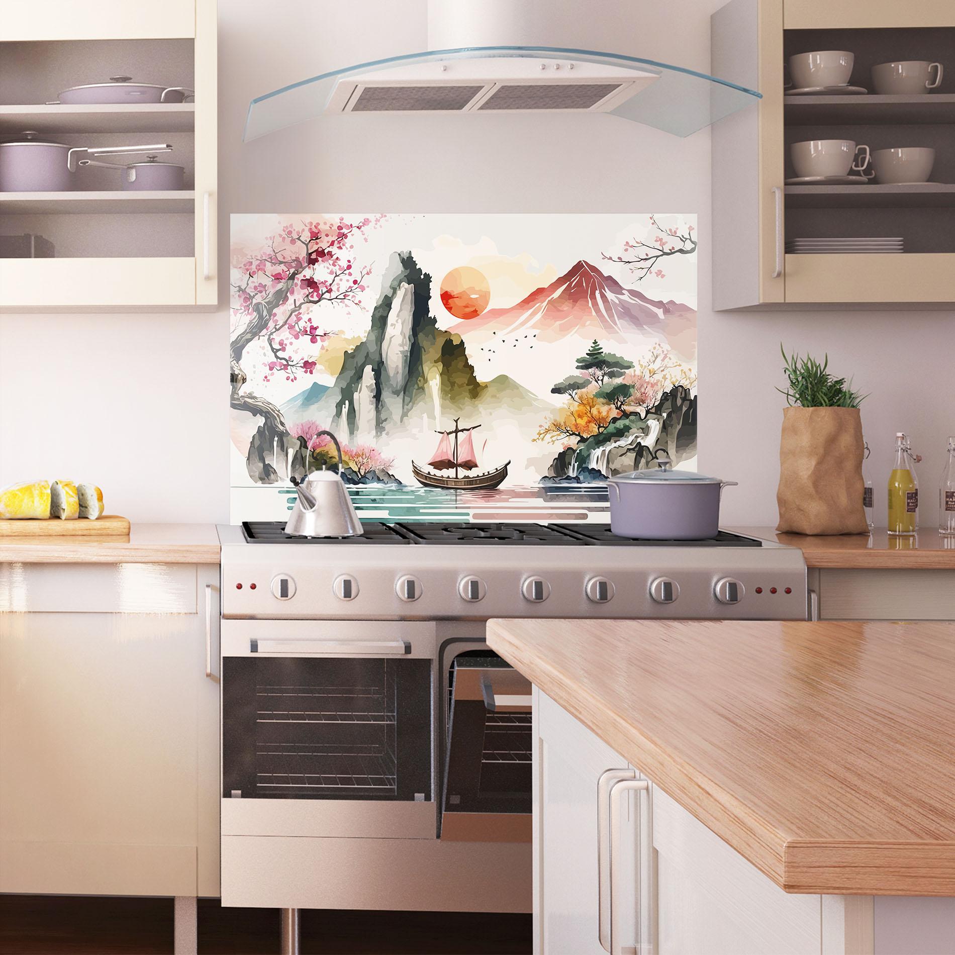 Küchenrückwand Glas Asian Orange Sunset mockup 1