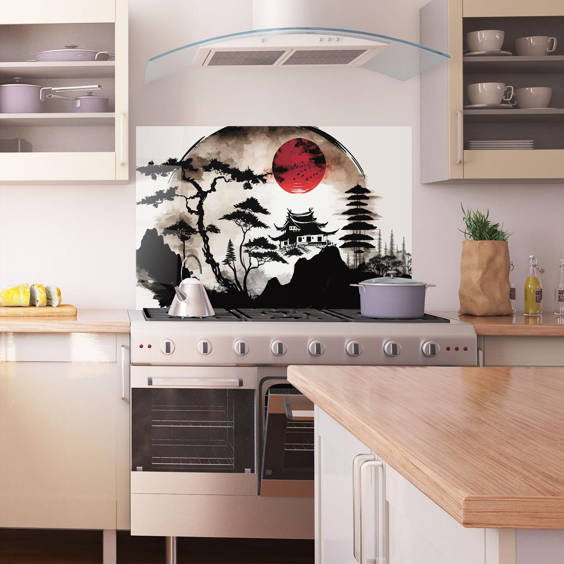 Küchenrückwand Glas Asian Red Moon mockup 1