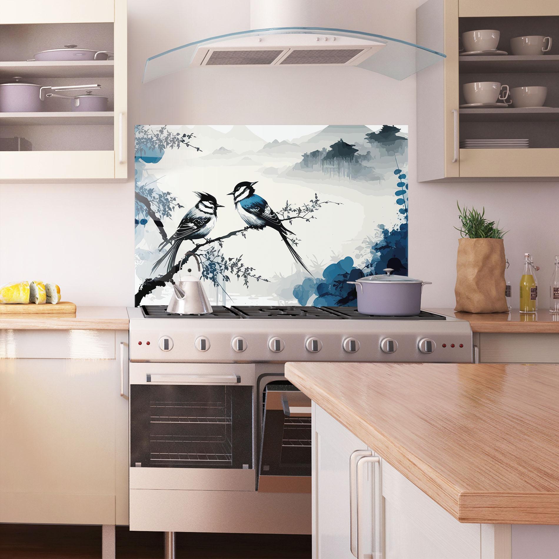 Küchenrückwand Glas Asiatic Blue Bird mockup 1
