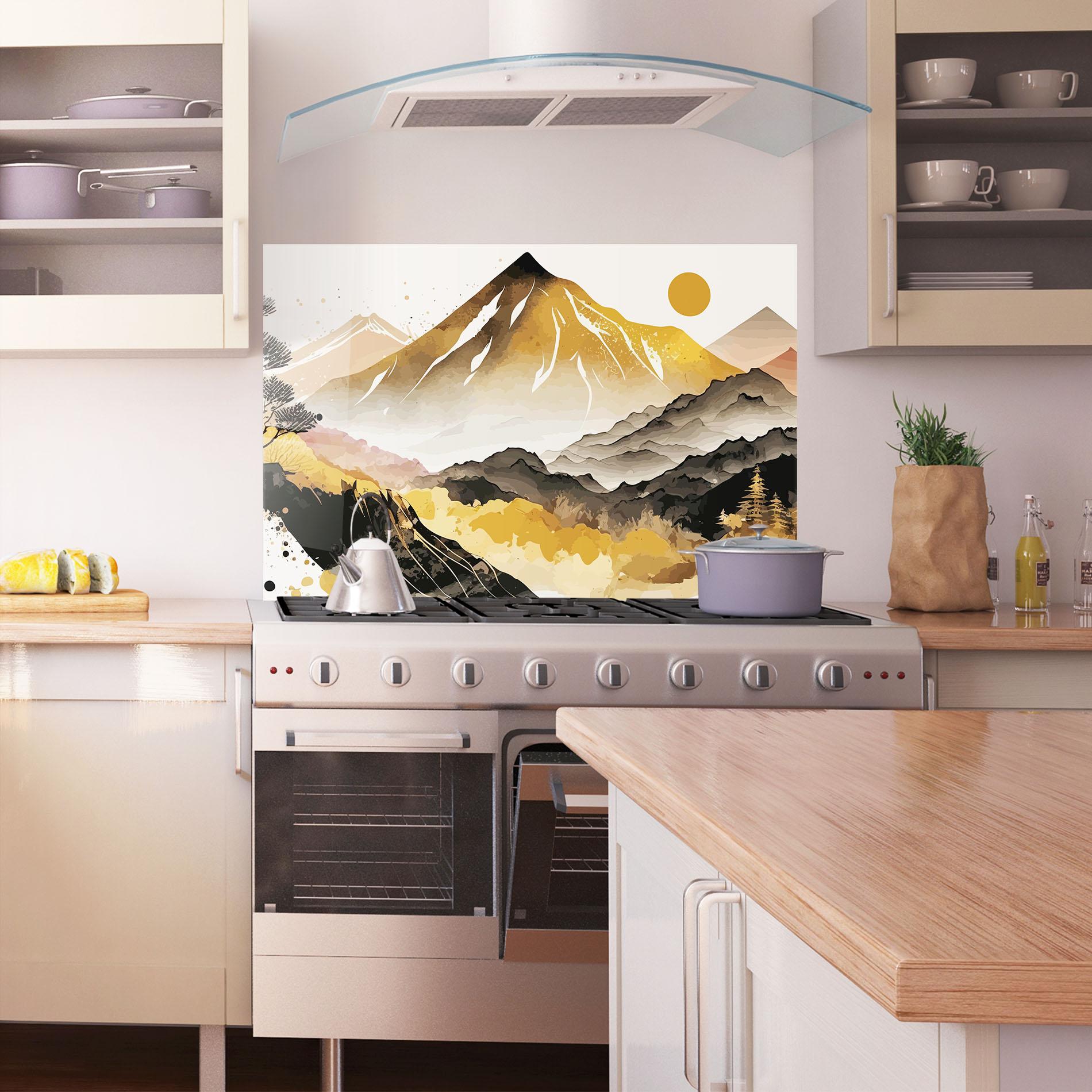 Küchenrückwand Glas Asiatic Gold Mountain mockup 1