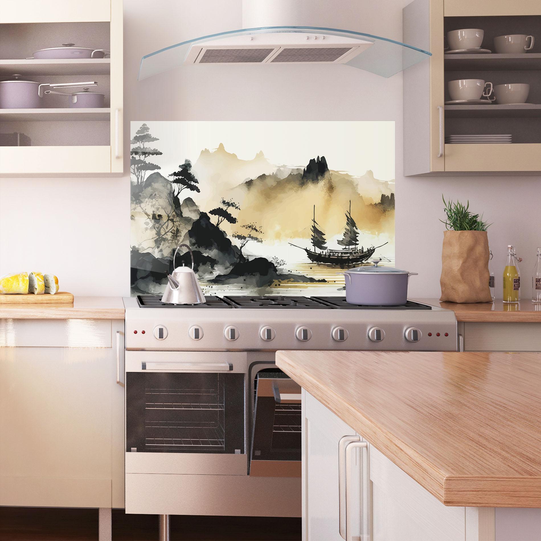 Küchenrückwand Glas Asiatic Grey Cream mockup 1