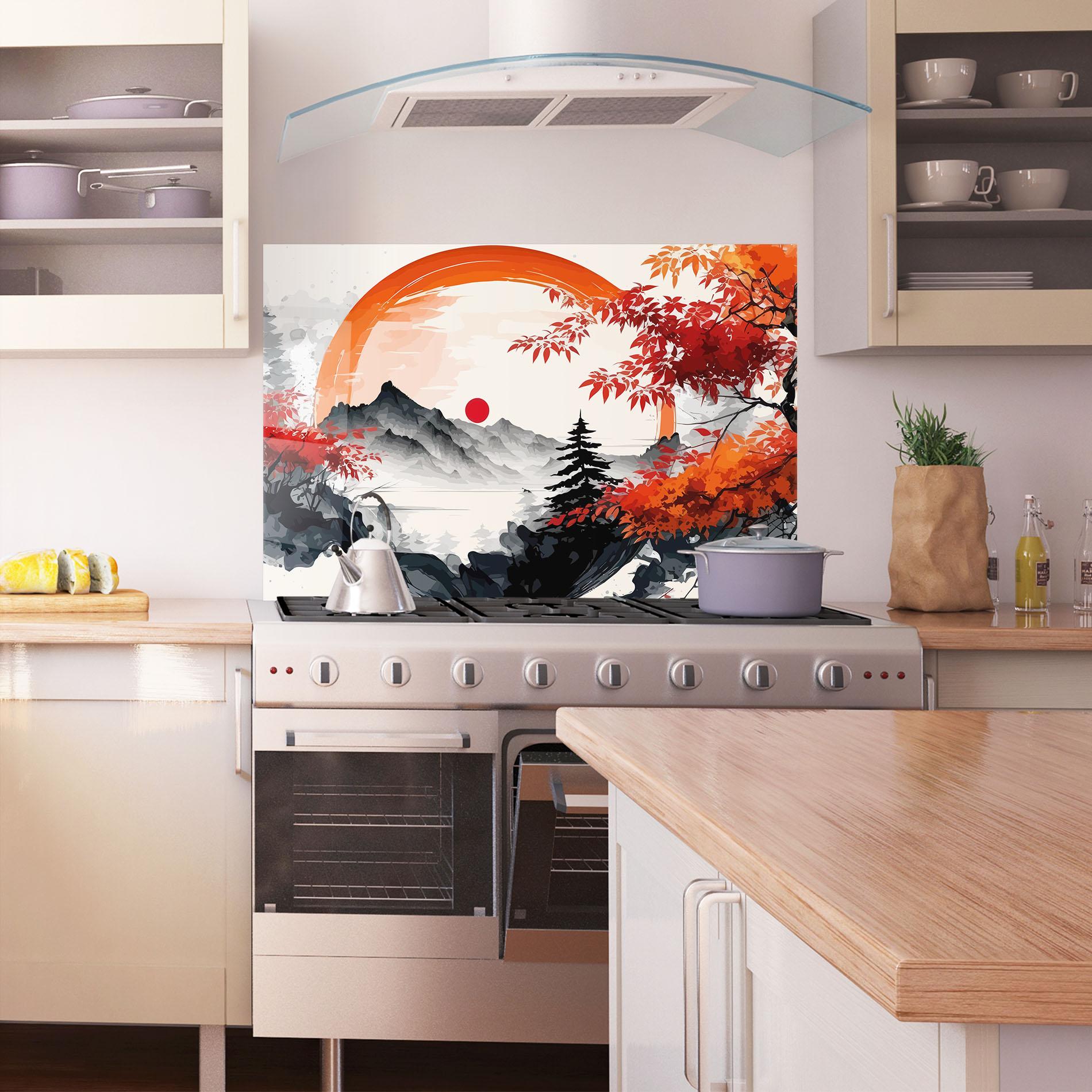 Küchenrückwand Glas Asiatic Grey Montain mockup 1