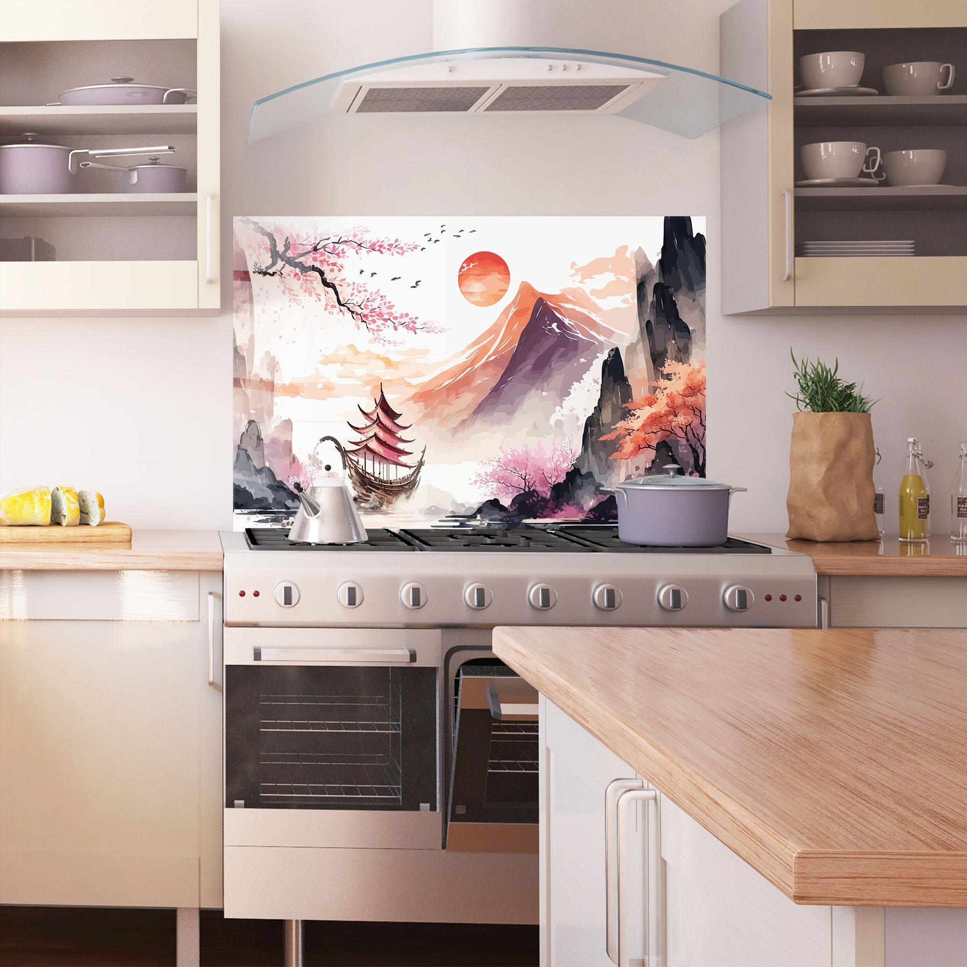 Küchenrückwand Glas Asiatic Purple Mountain mockup 1