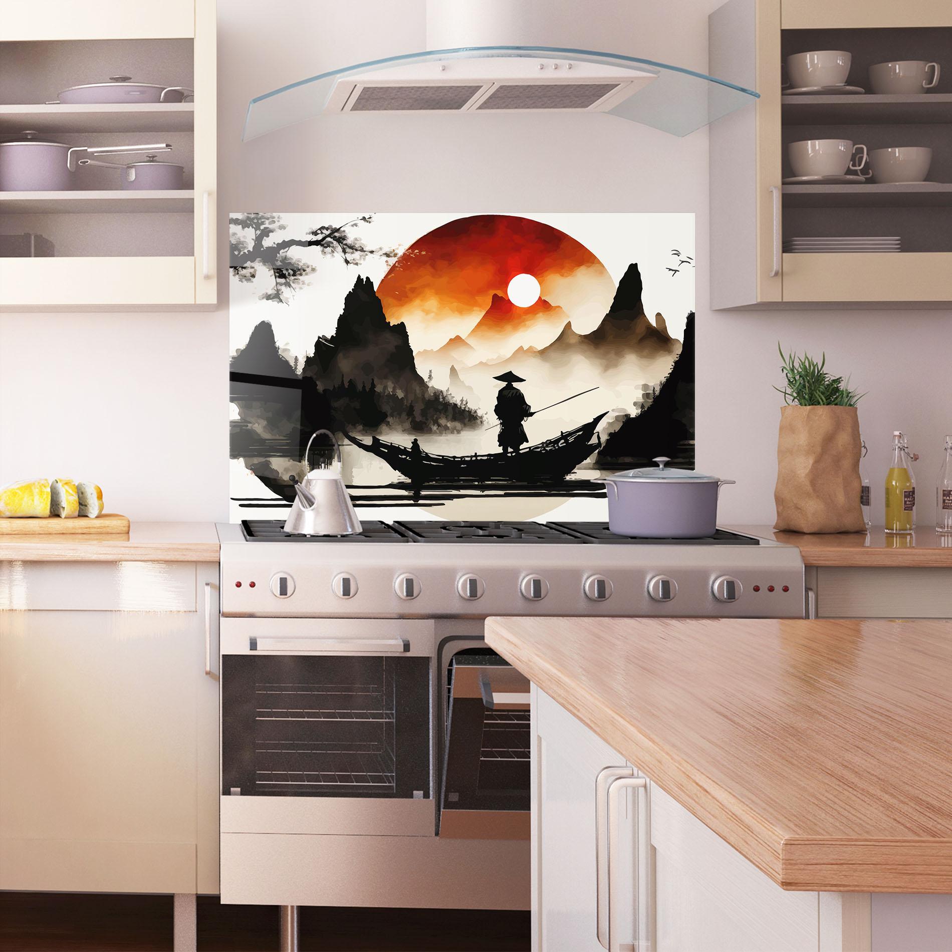 Küchenrückwand Glas Black Asiatic Boat mockup 1