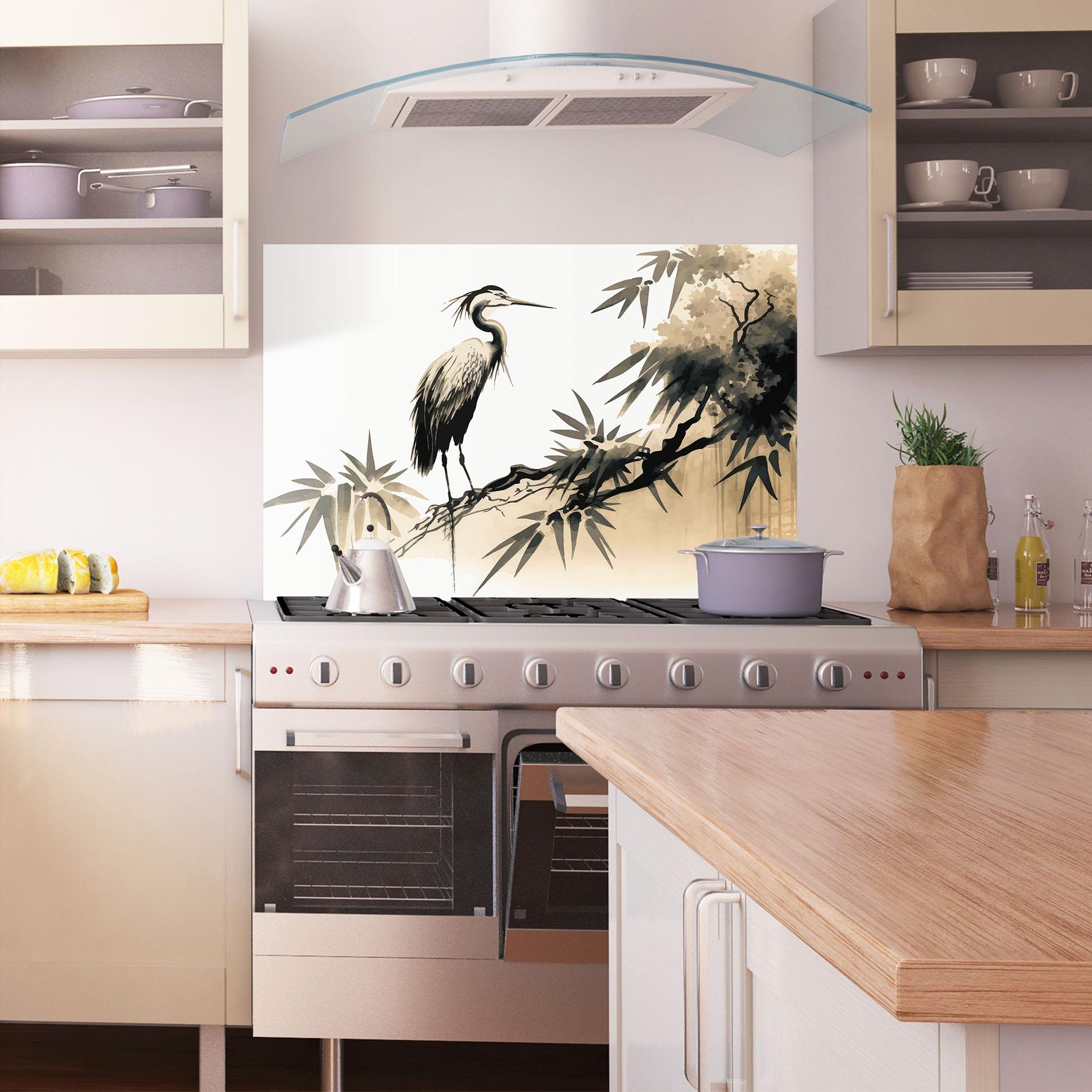 Küchenrückwand Glas Black Cream Bird Art mockup 1