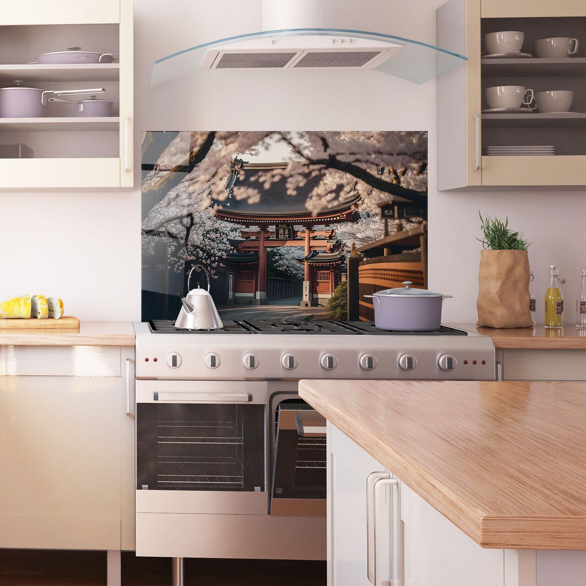 Küchenrückwand Glas Cherry Blossom Garden mockup 1