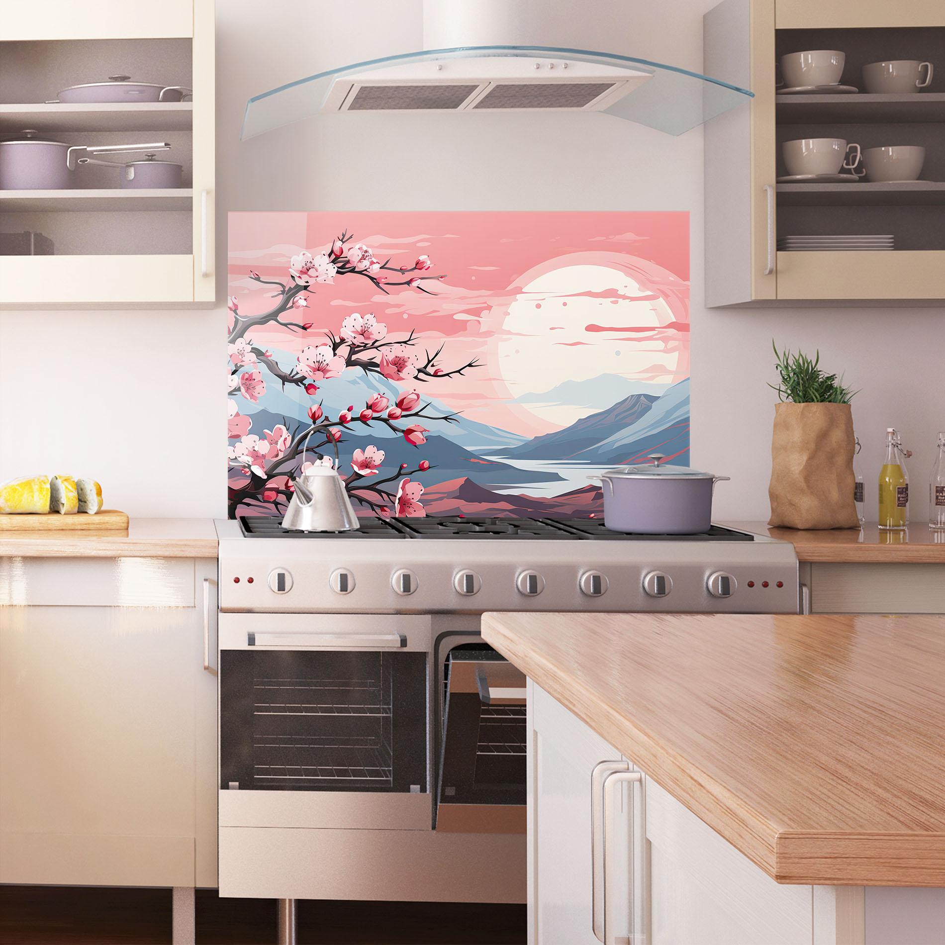 Küchenrückwand Glas Chinese Cherry Blossoms mockup 1