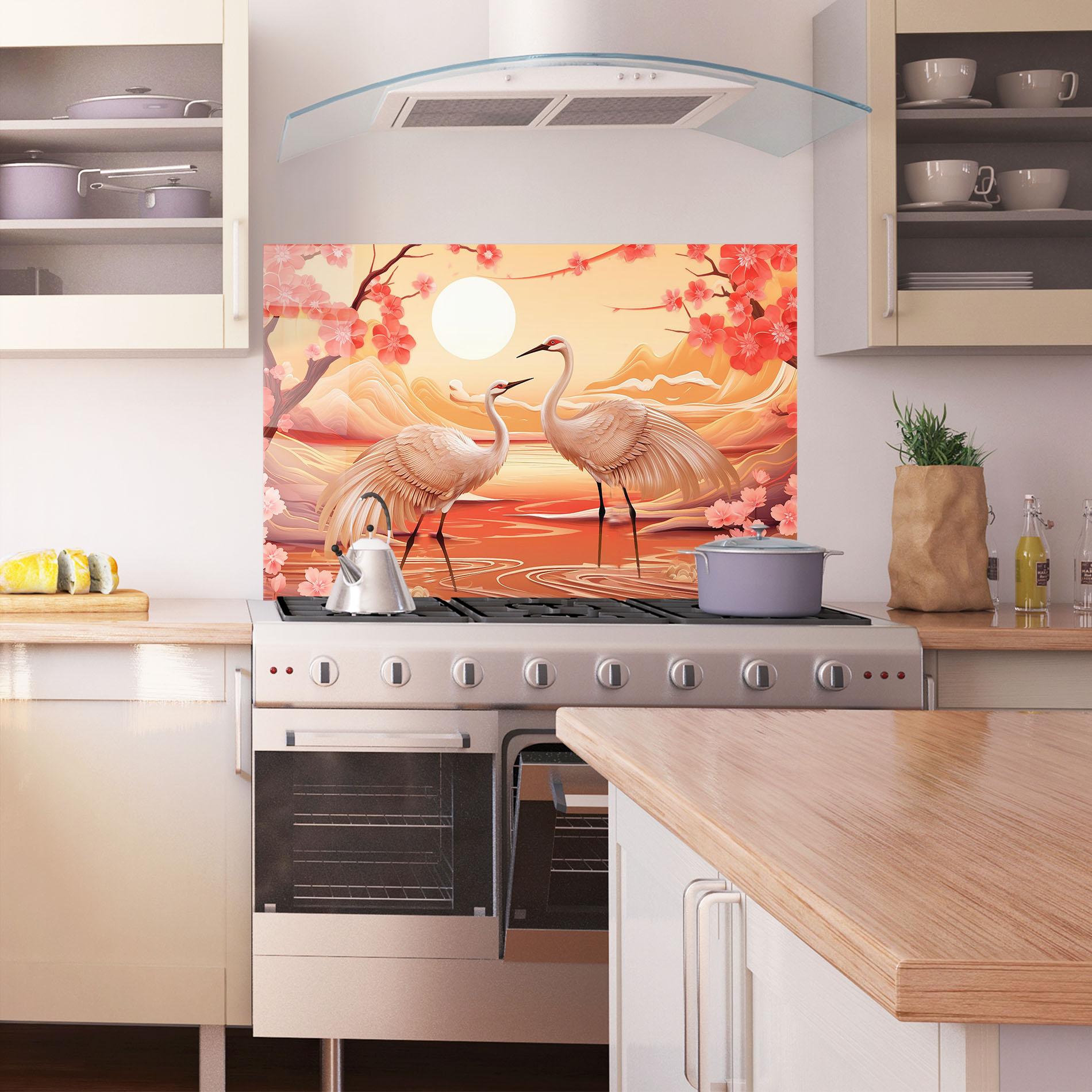 Küchenrückwand Glas Chinese Pink Painting mockup 1